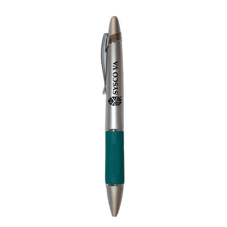 *CLOSEOUT* Informa Satin Silver Twist Action Ballpoint Pen with Colored Rubber Grip