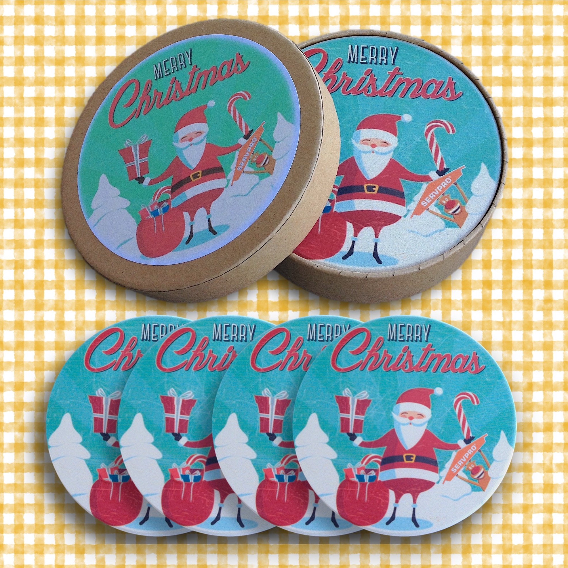 4 Round Absorbent Stone Coaster Gift Box Set with Printed Label 5