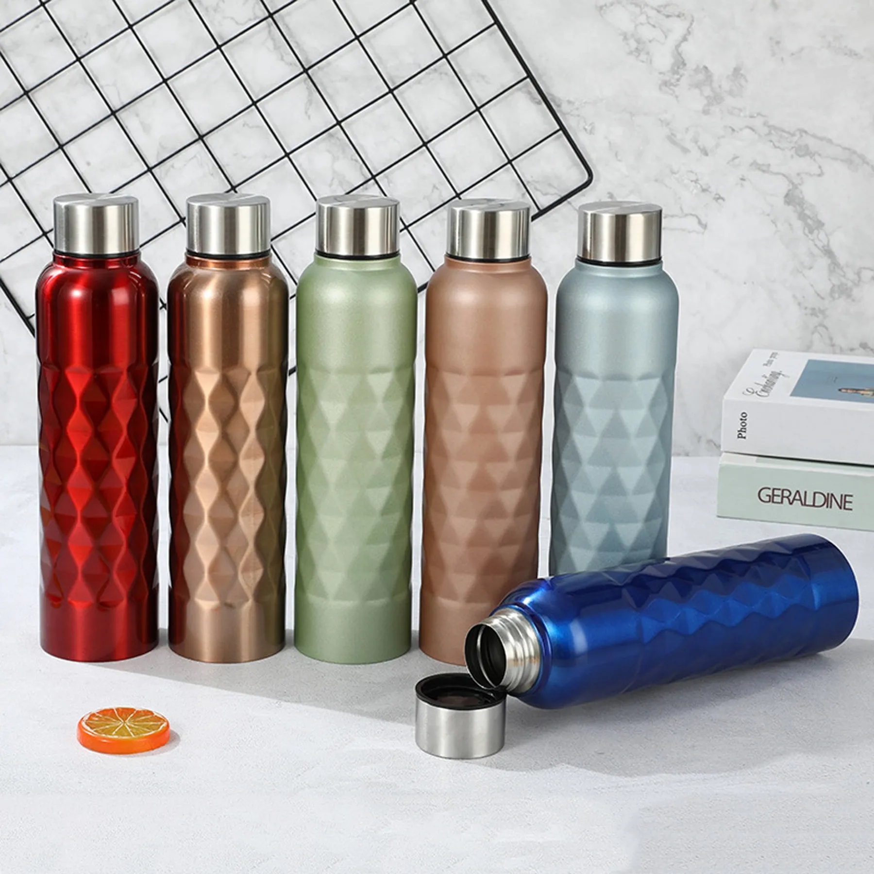 33.3Oz Stainless Steel Rhombus Water Bottle, custom water bottle with logo imprint 7
