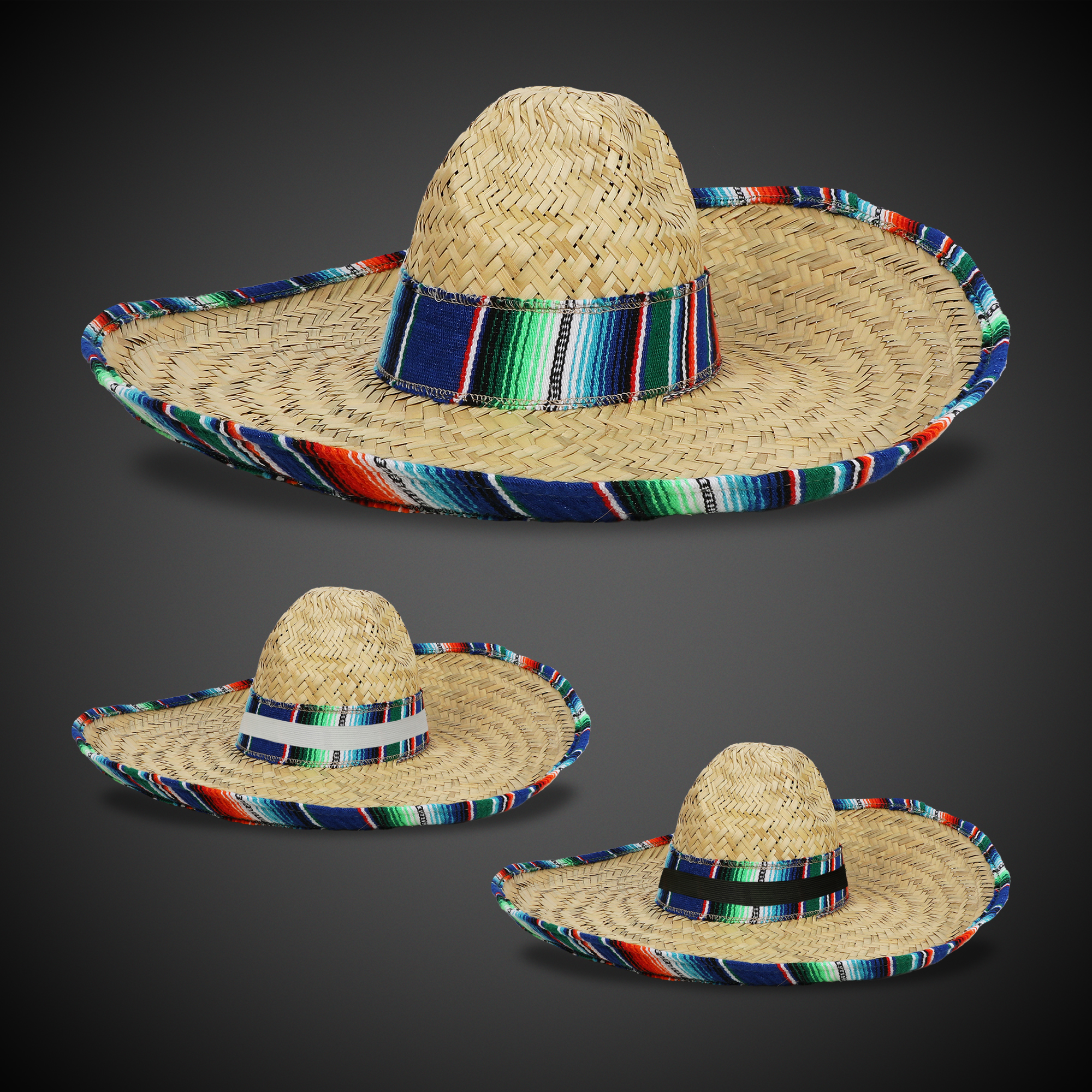 Large Natural Straw Sombrero with Serape Trim(blank)