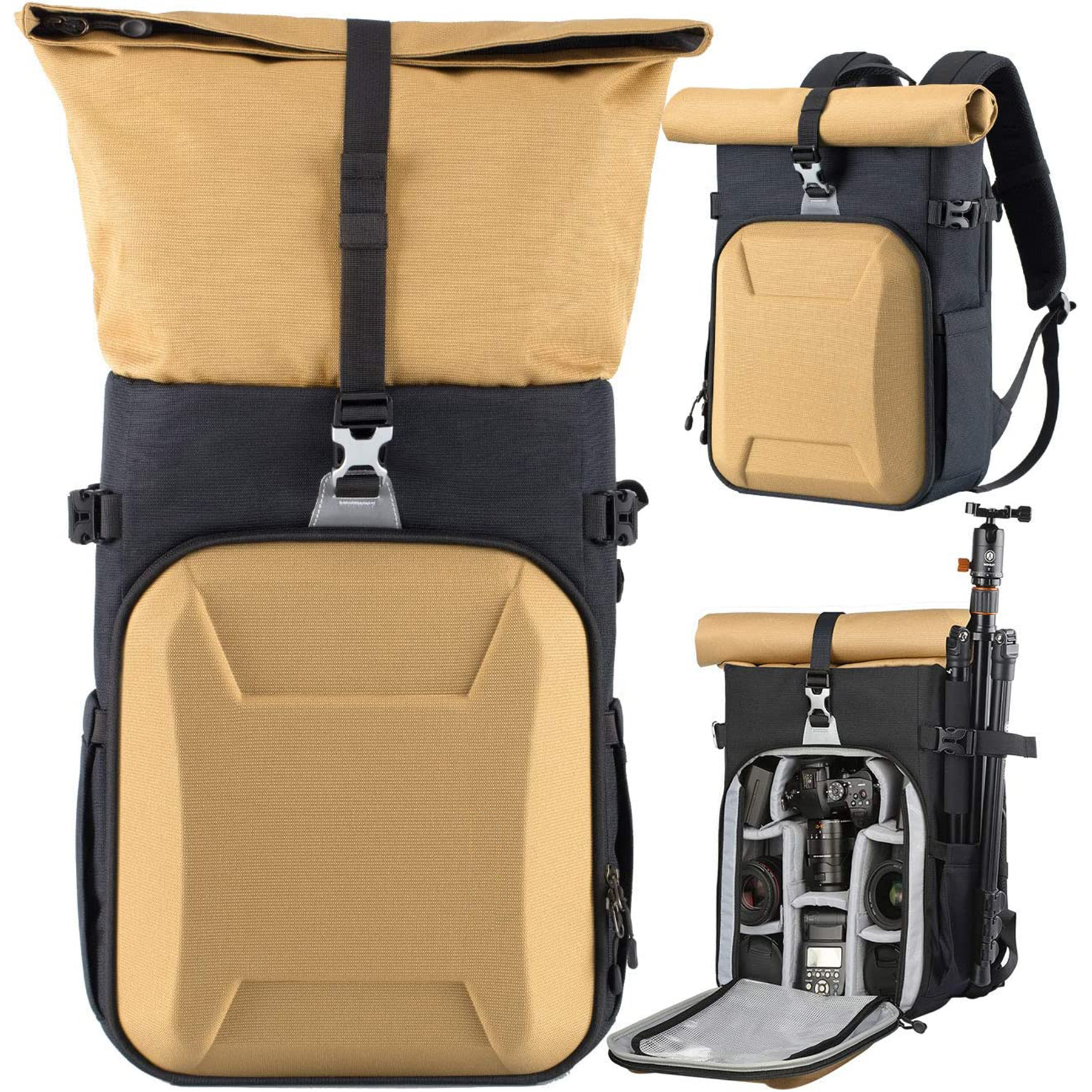 Hard Shell Roll Top Expandable Large Camera Backpack 2