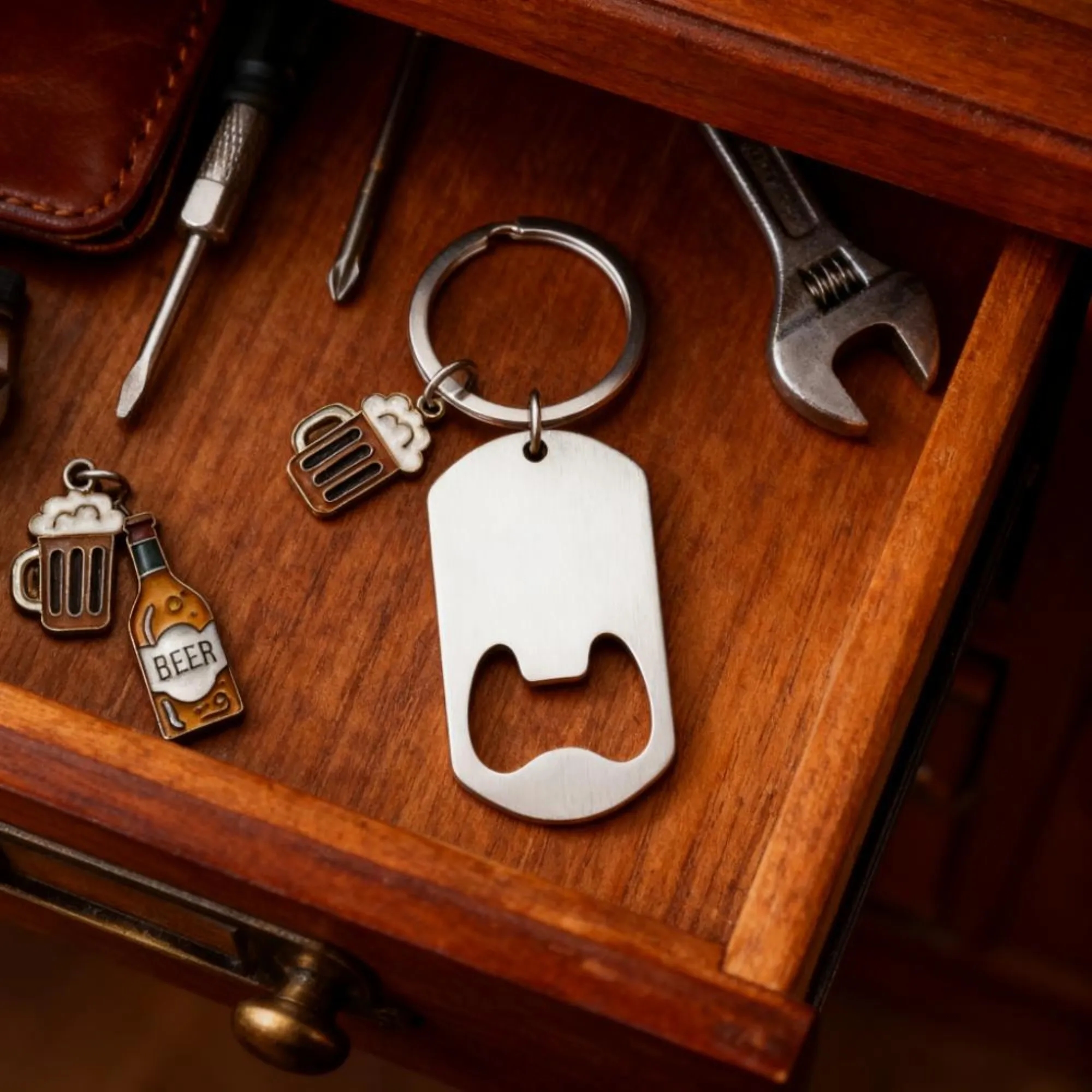 Beer Bottle Small Pendant Corkscrew Keychain 4