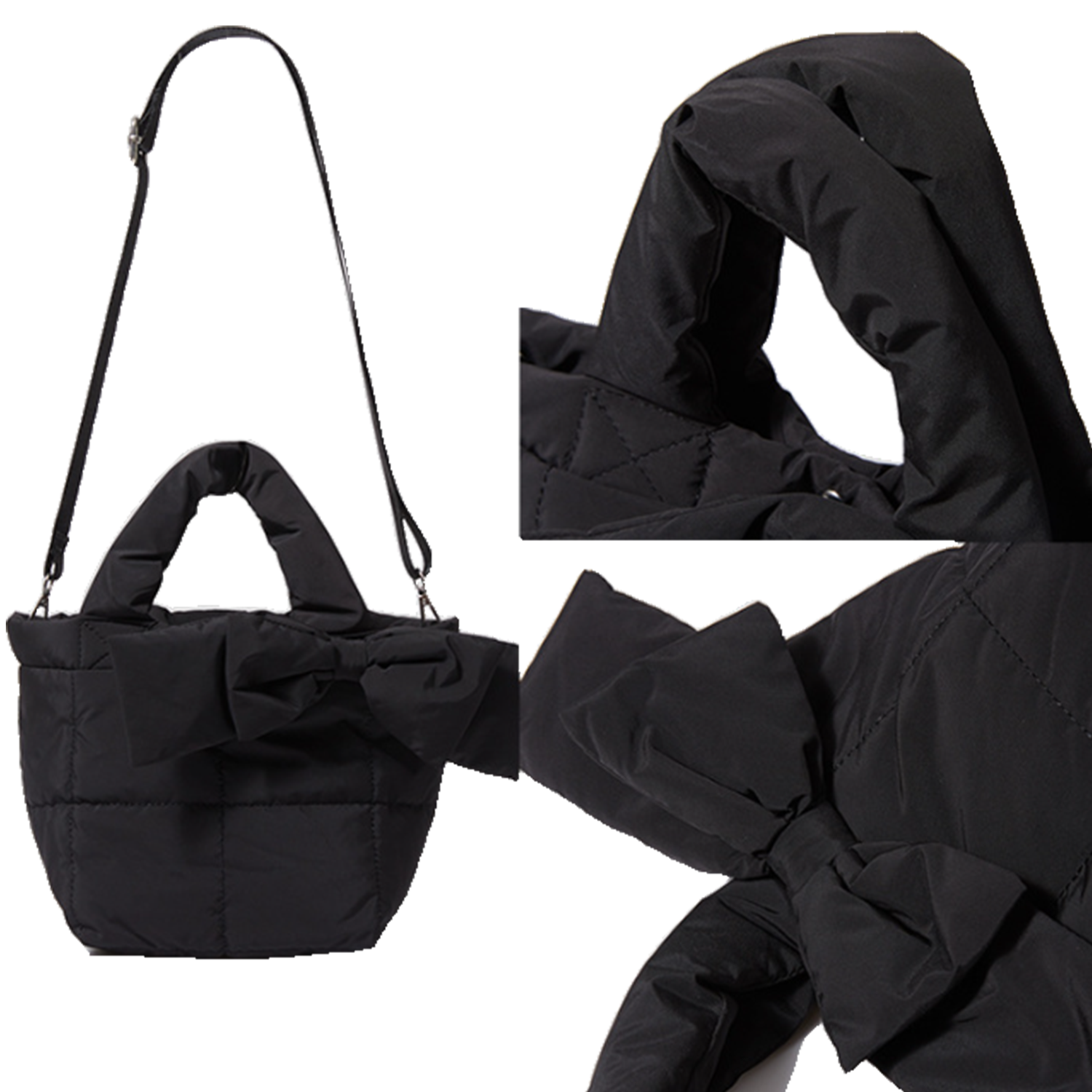 Female Simple Soft Down Bowknot Handbag Tote Bag 9