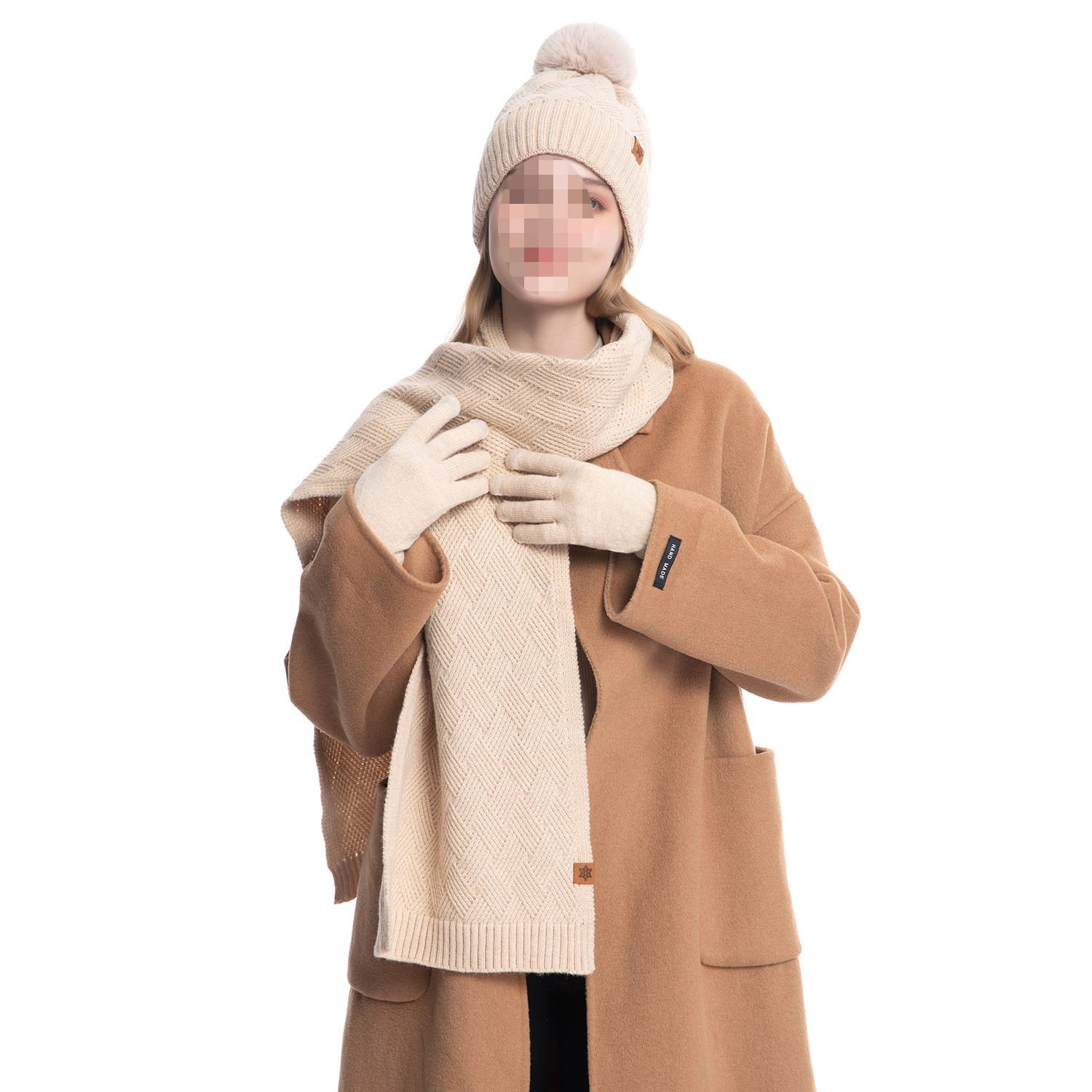 3 Pcs Winter Hat Scarf Gloves Knit Set 10