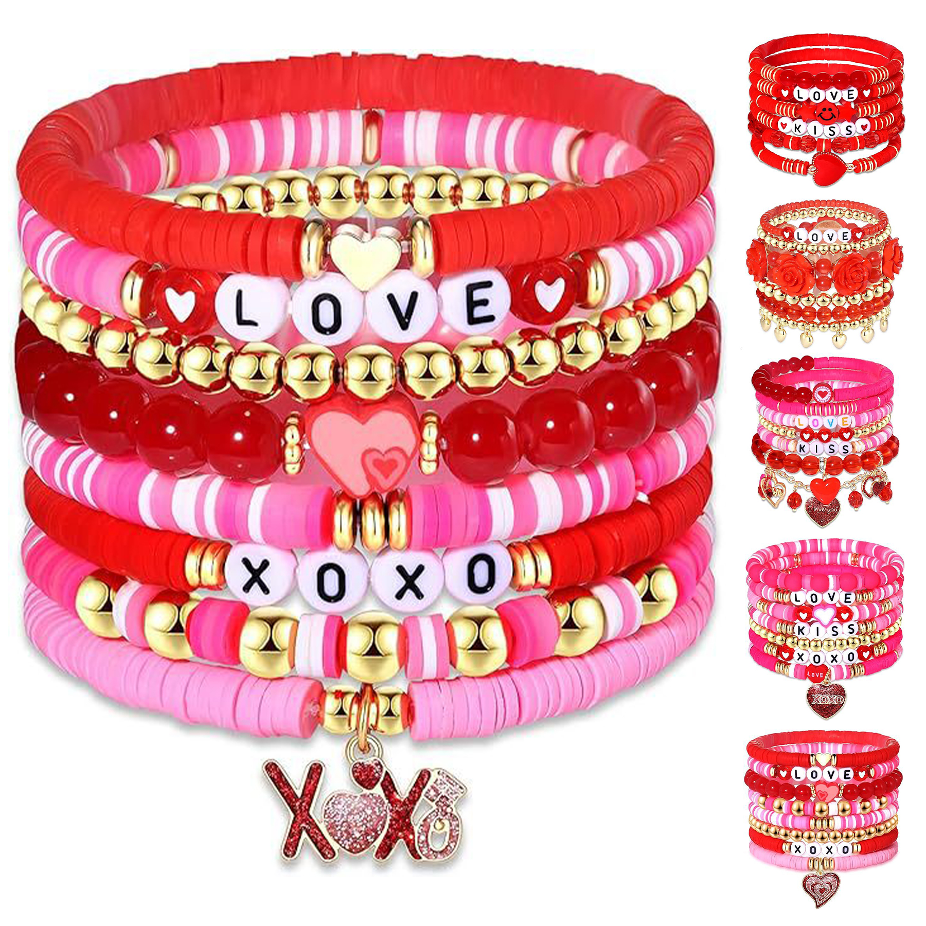 Acrylic Plastic Pink heart pendant beaded bracelet 1