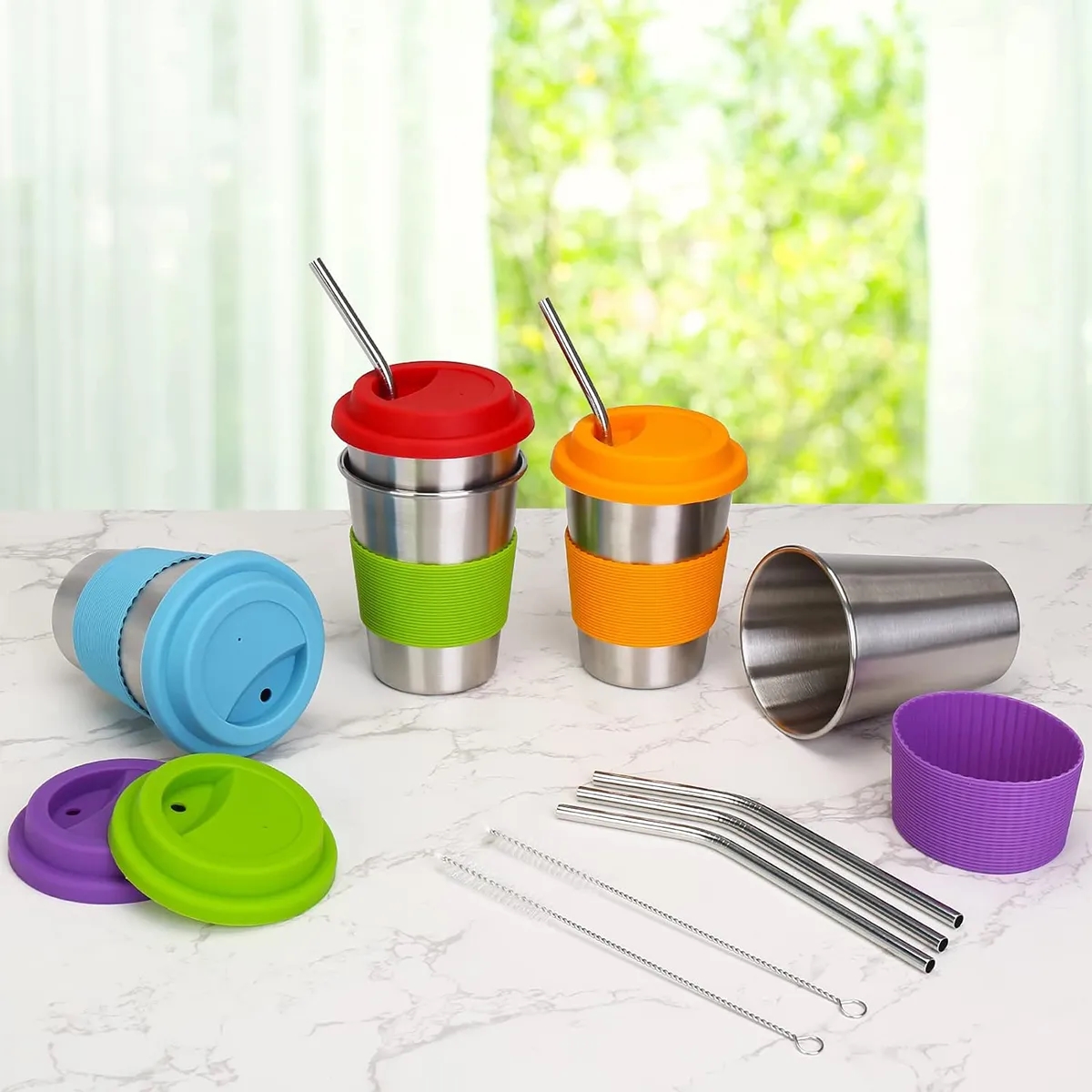 17 Oz. Stainless Steel Tumbler With Straw Cup Silicone Lid 5
