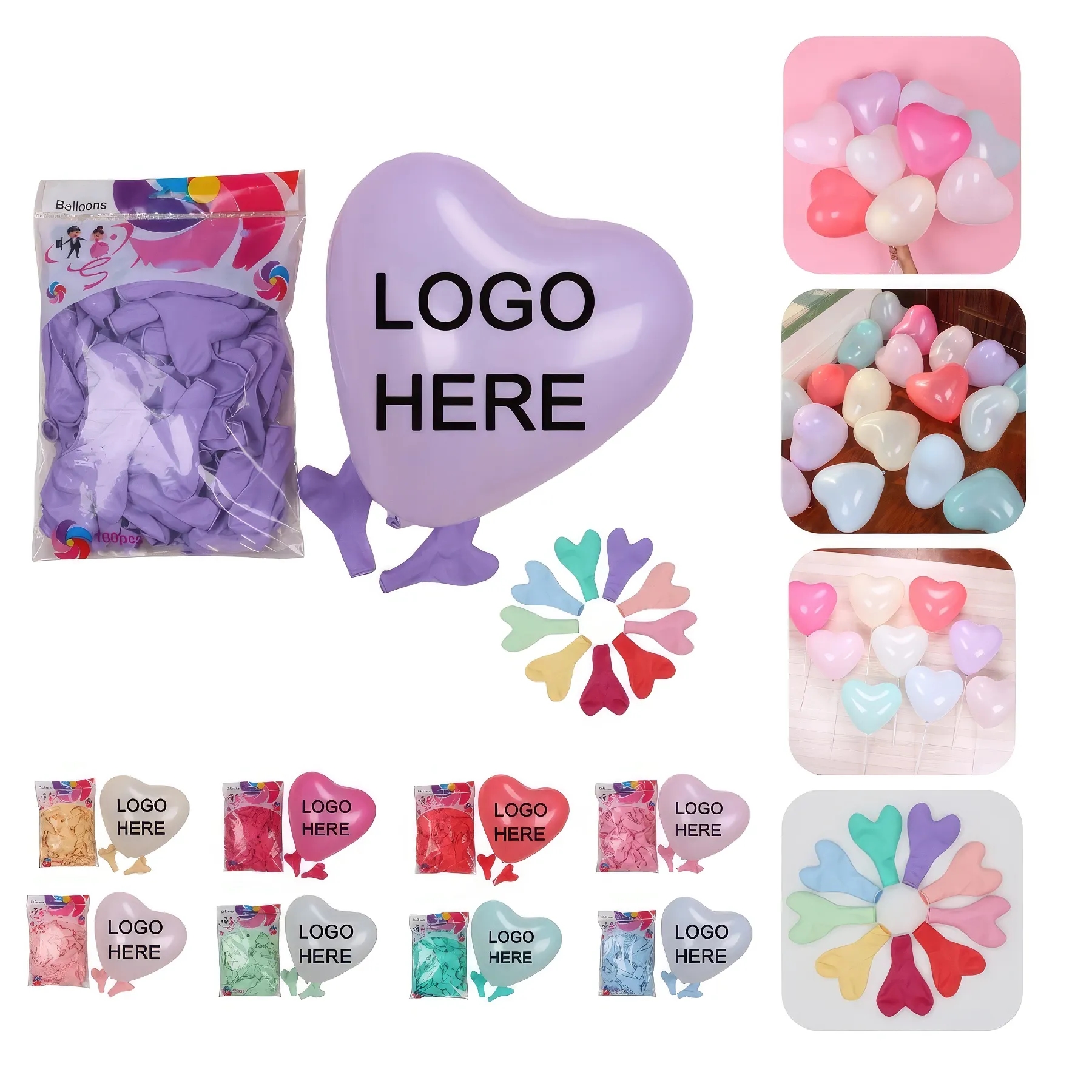 Wedding Party 10" Latex Heart Shape Balloon - 100pcs Set 2