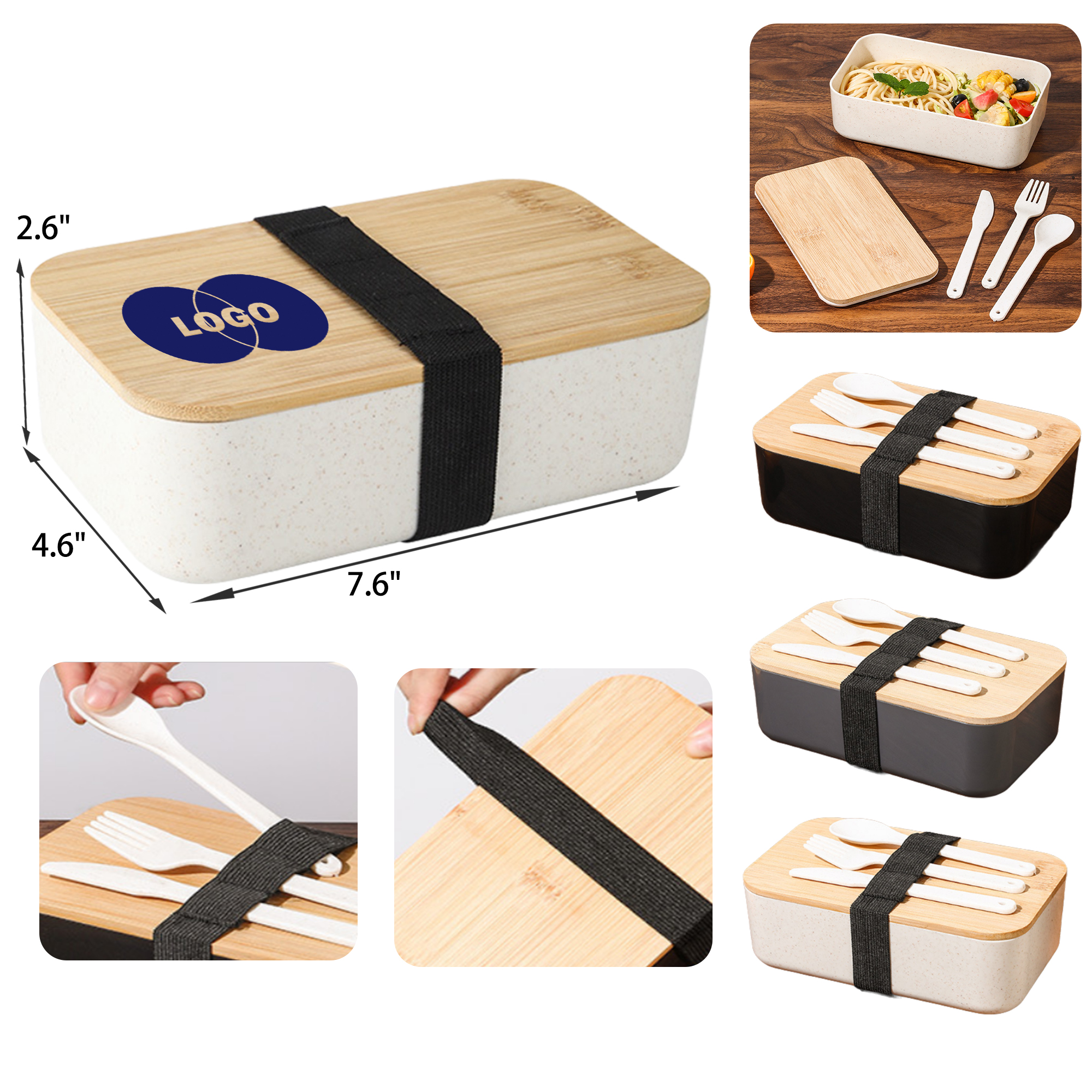 Lightweight Bamboo Bento Lunch Box With Tableware 3