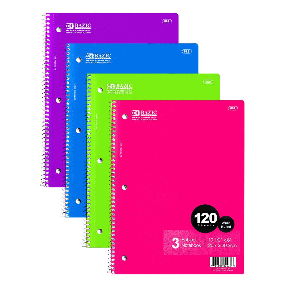 3 Subject Spiral Notebooks - Wide Ruled 120 Sheets 6 Colors 1
