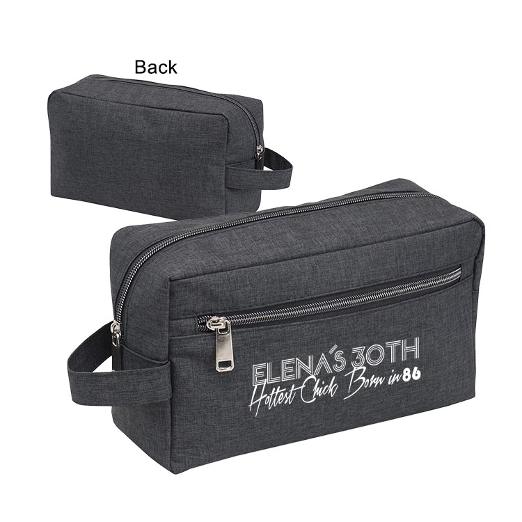 300D Polyester Heather Zipper Toiletry Travel Kit Bag 4