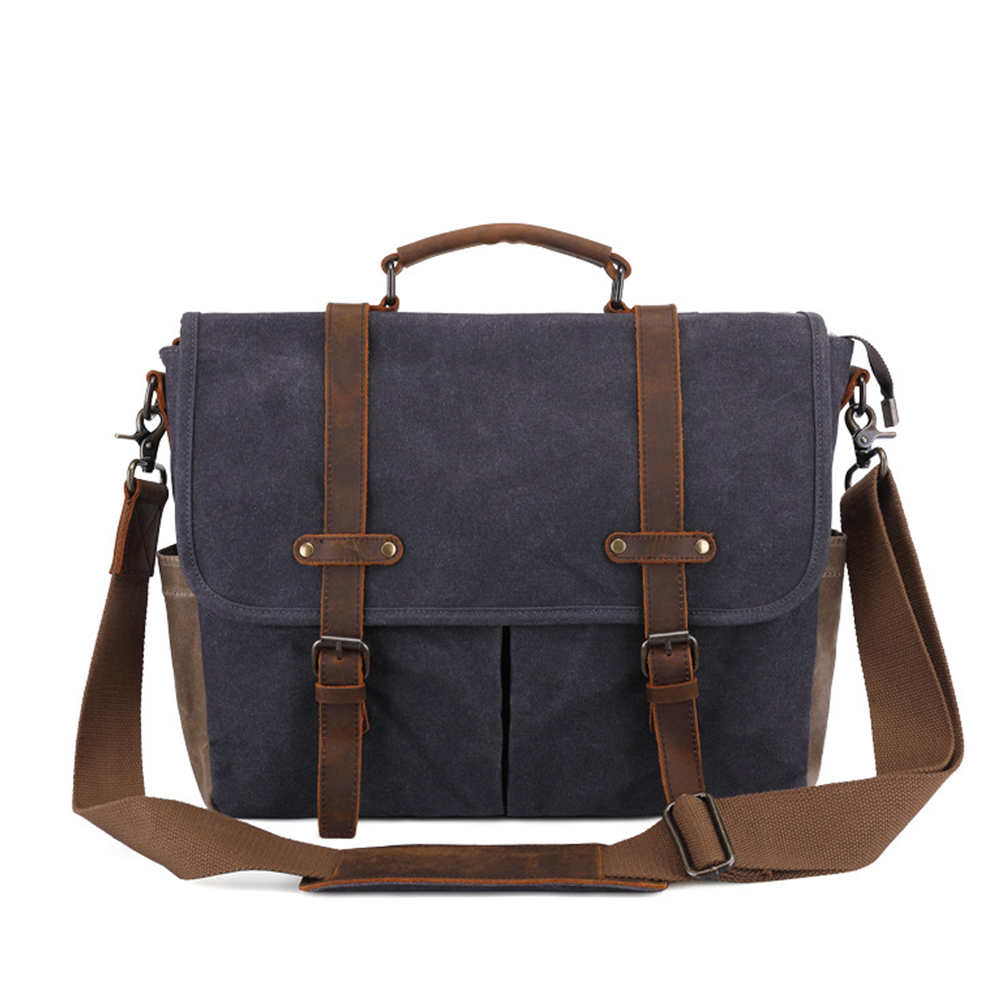 Leather Waxed Canvas Waterproof Mens Messenger Bag 2