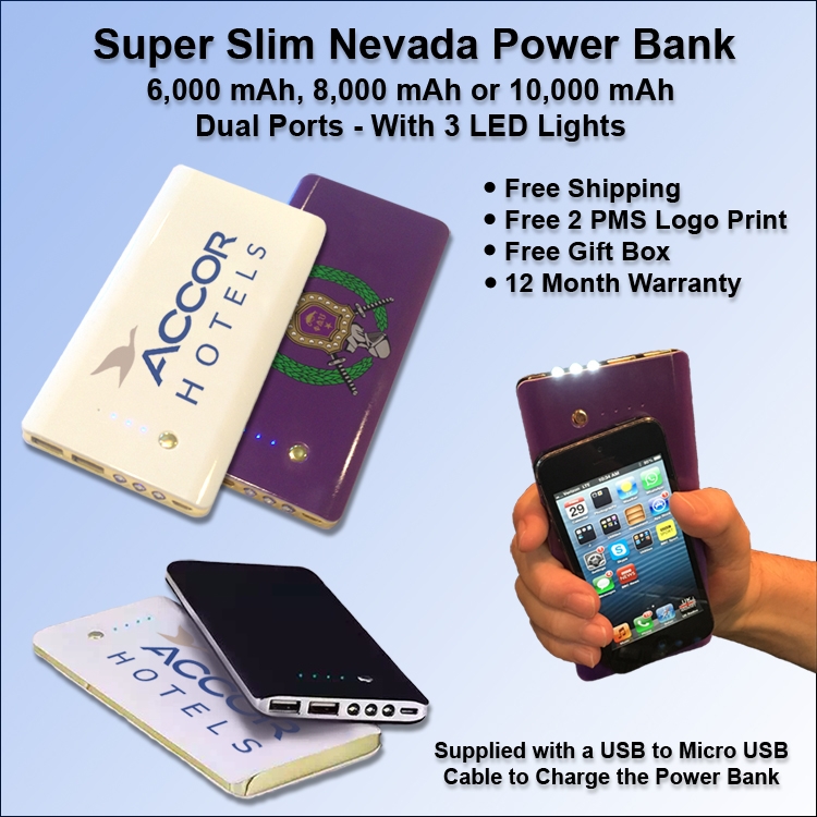 Super Slim Nevada Rubberized Finish Power Bank 6000 mAh