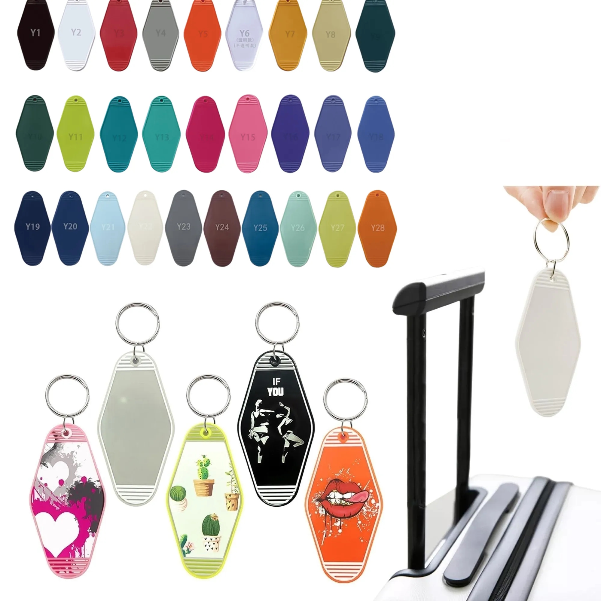 Custom Logo Motel Hotel Keychains Rhombus Key Tags 3