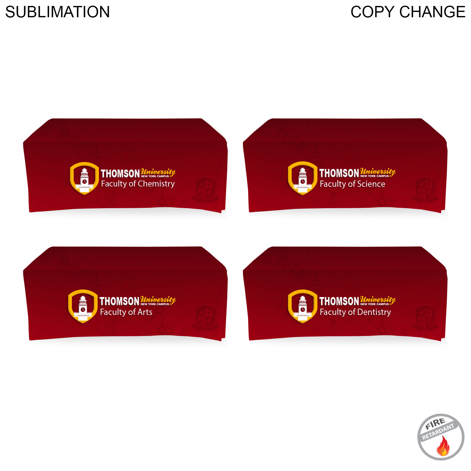 Faculty Table Cloth for 6' table, Drape style, 3 sided, Open Back, Have different Faculty names 6