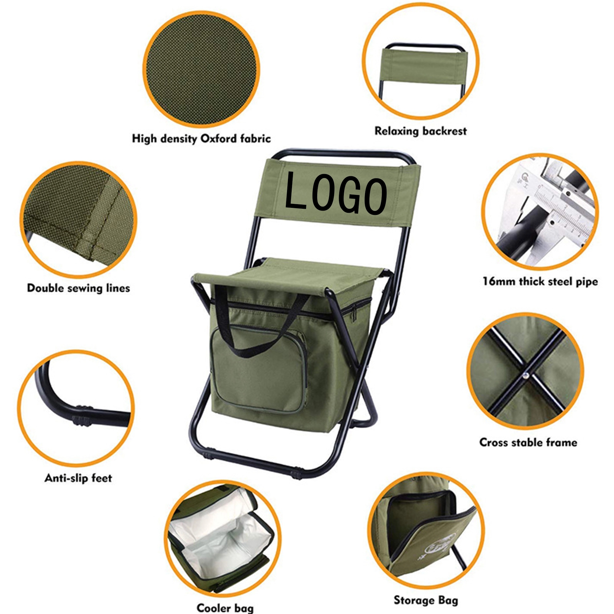 Portable Folding Chair with Storage Pouch - 600D Polyester 3