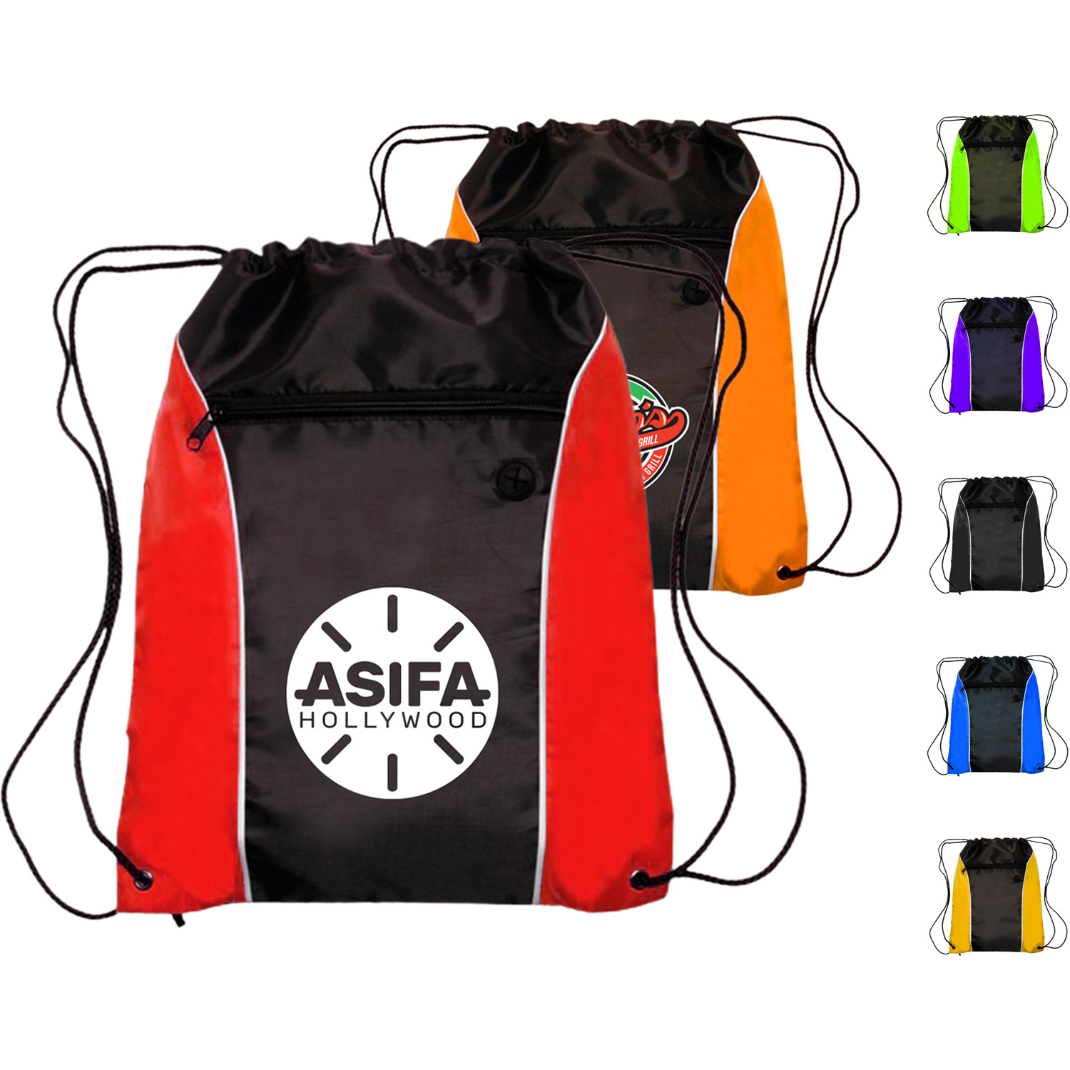 Two Tone Front Pocket w/ Earphone Outlet Drawstring Backpacks 2