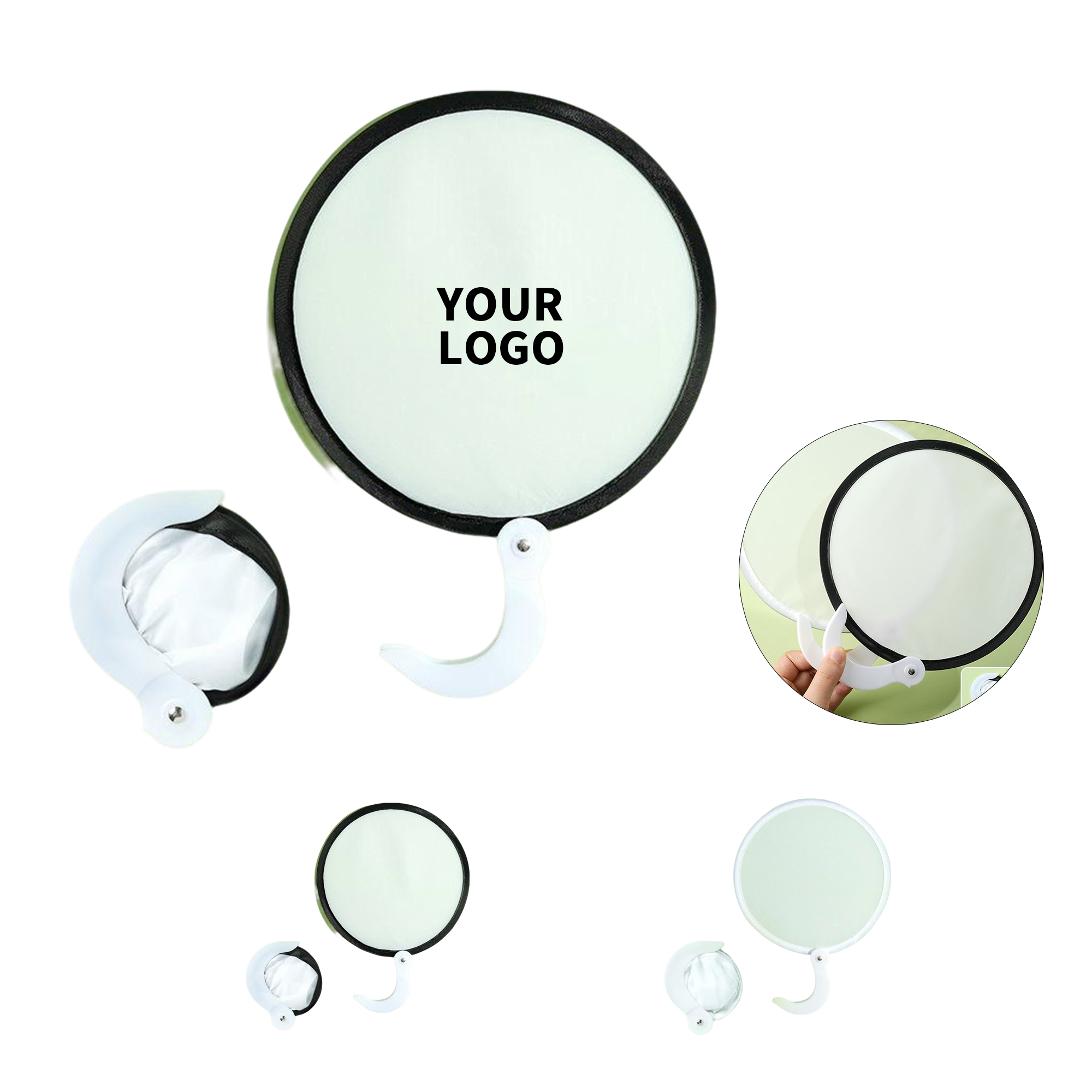 Polyester Folding Hand Fan 7.9" Diameter 1
