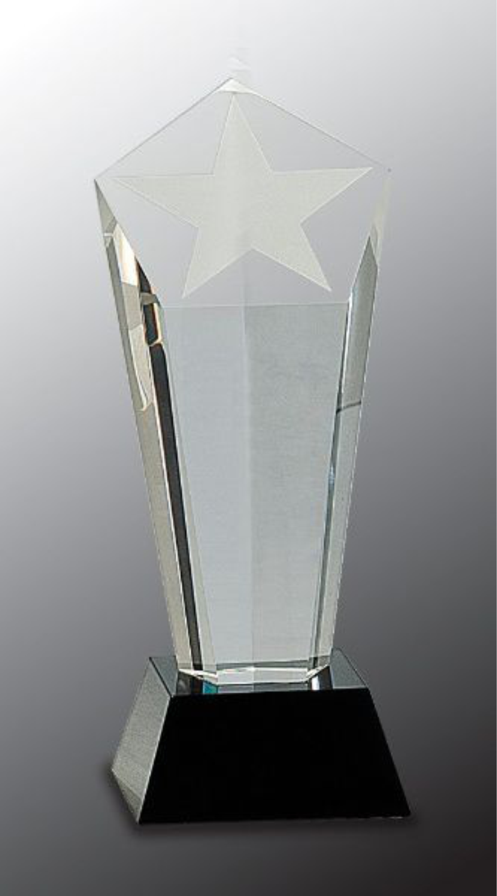 8 3/4" Crystal Frosted Star Column on Black Pedestal Base Crystal Award 3