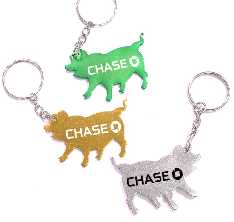 Pig shape bottle opener with key chain.