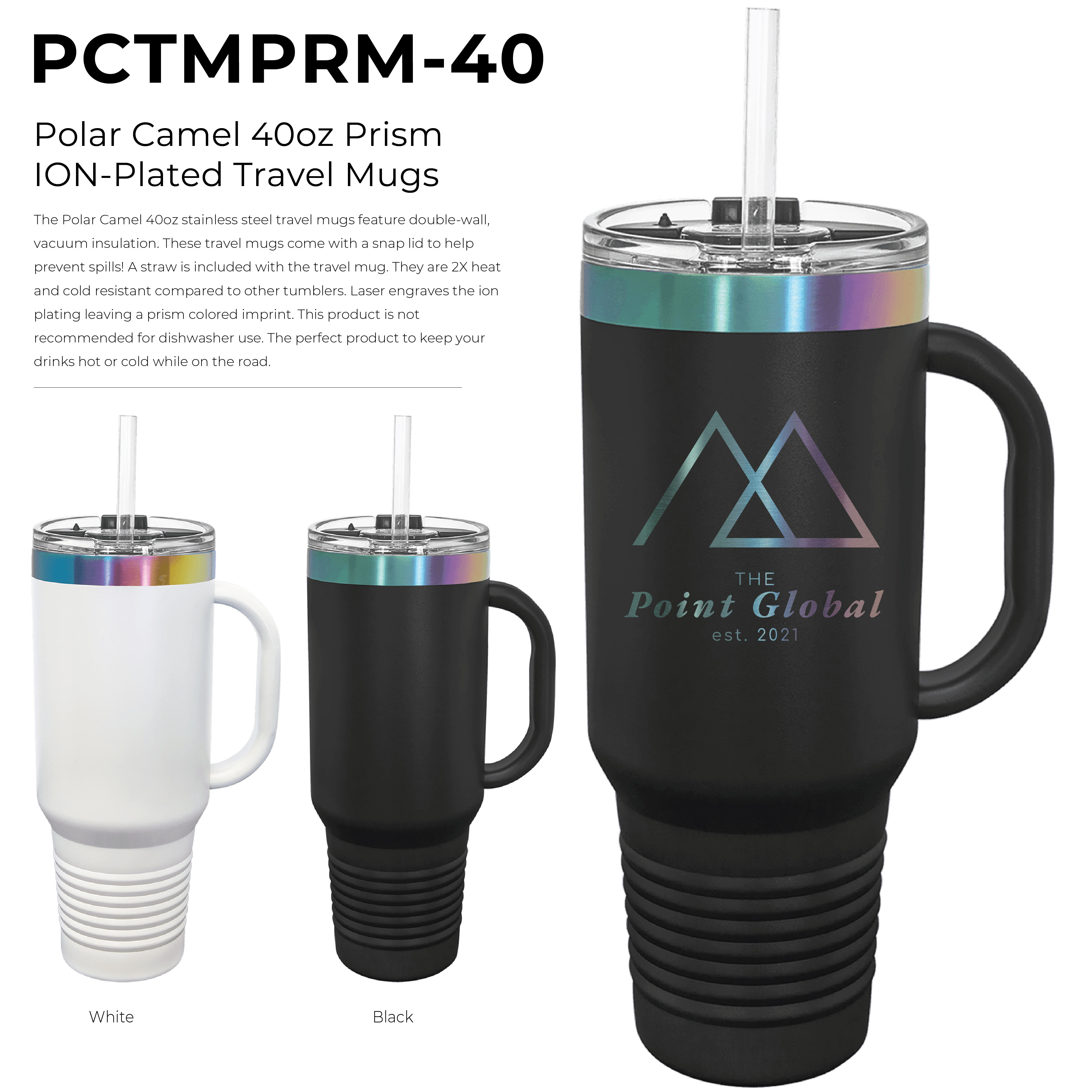 Polar Camel 40oz Prism ION-Plated Travel Mugs w/ Straw 3