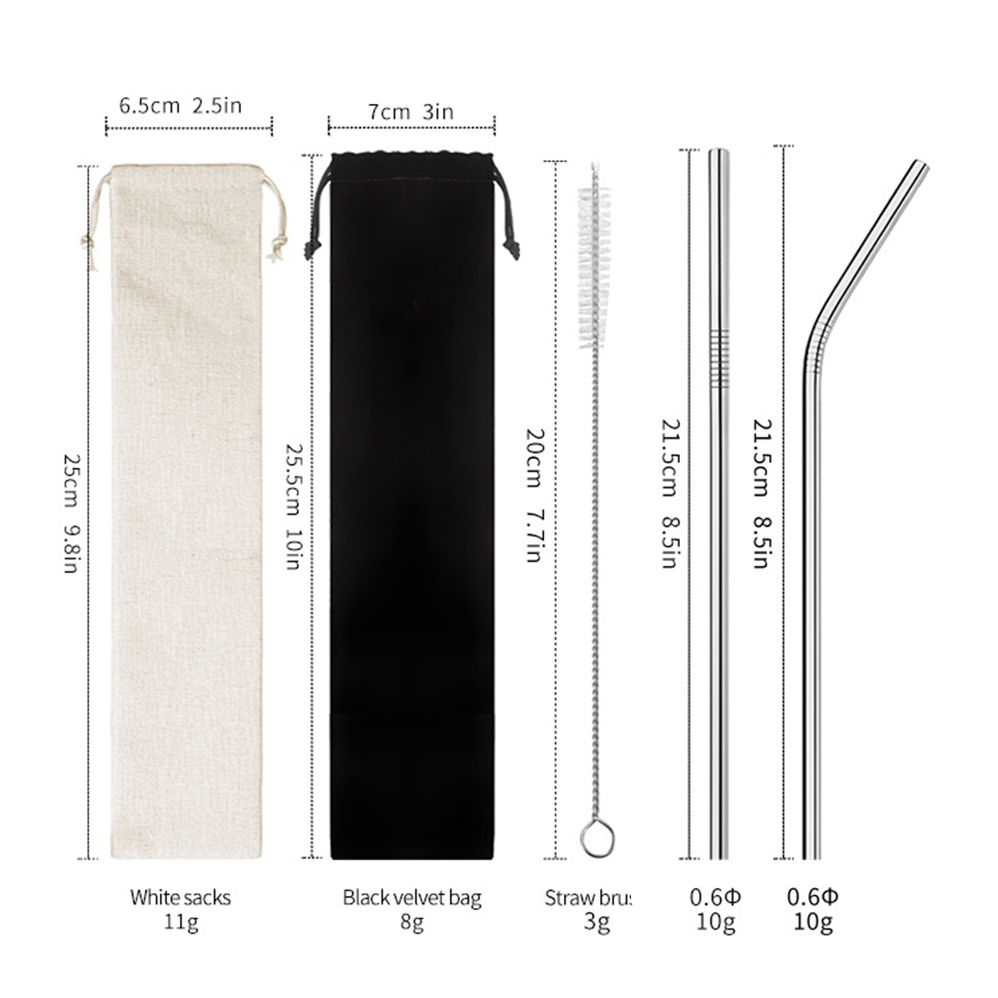 Stainless Steel Metal Straws with Bag and Cleaning Brush 3