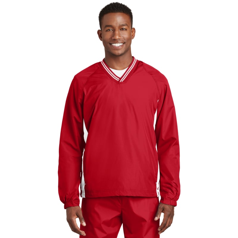Sport-Tek Tipped V-Neck Raglan Wind Shirt. 3