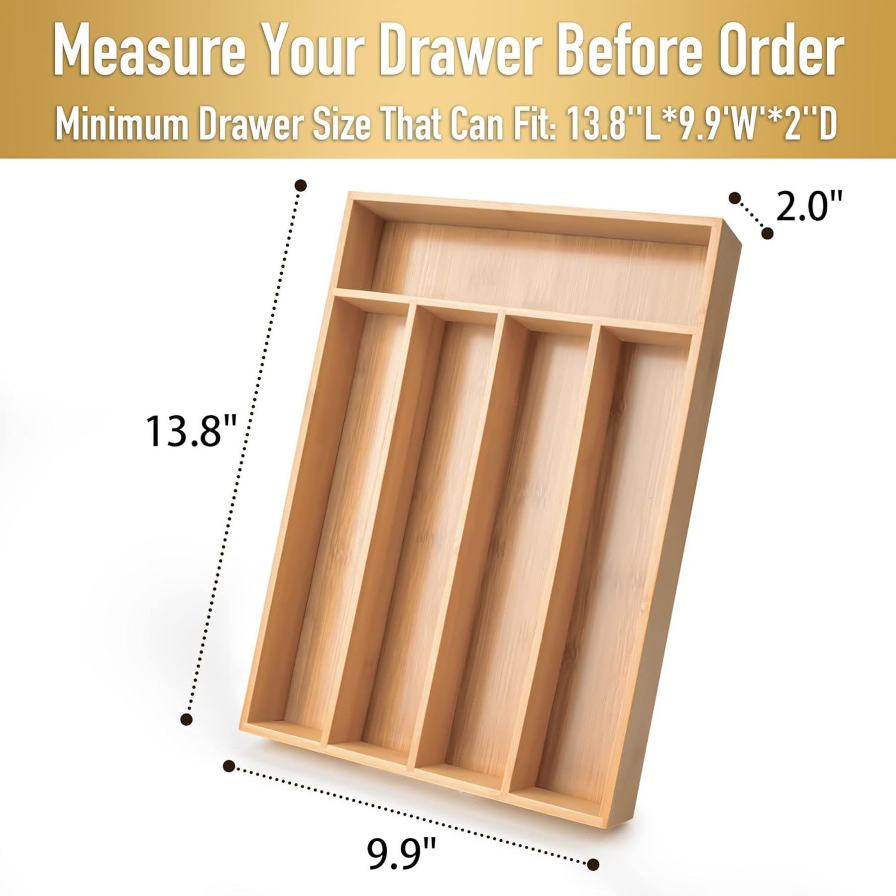 Bamboo Drawer Kitchen Organizer Silverware Holder 4