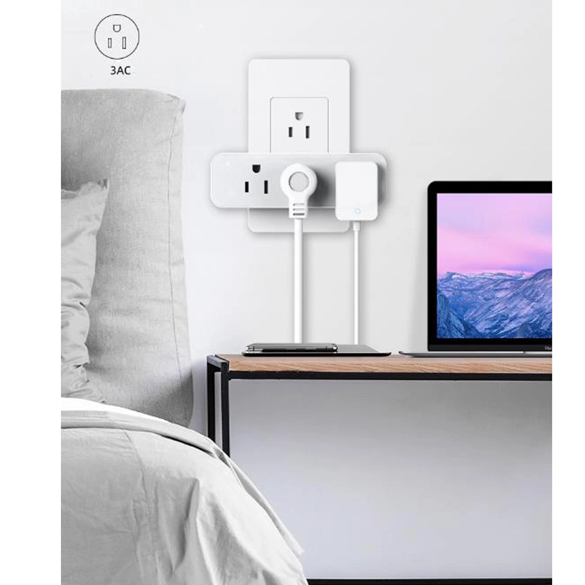 Travel Outlet Extender Wall Tap Grounded Adapter Plug 4