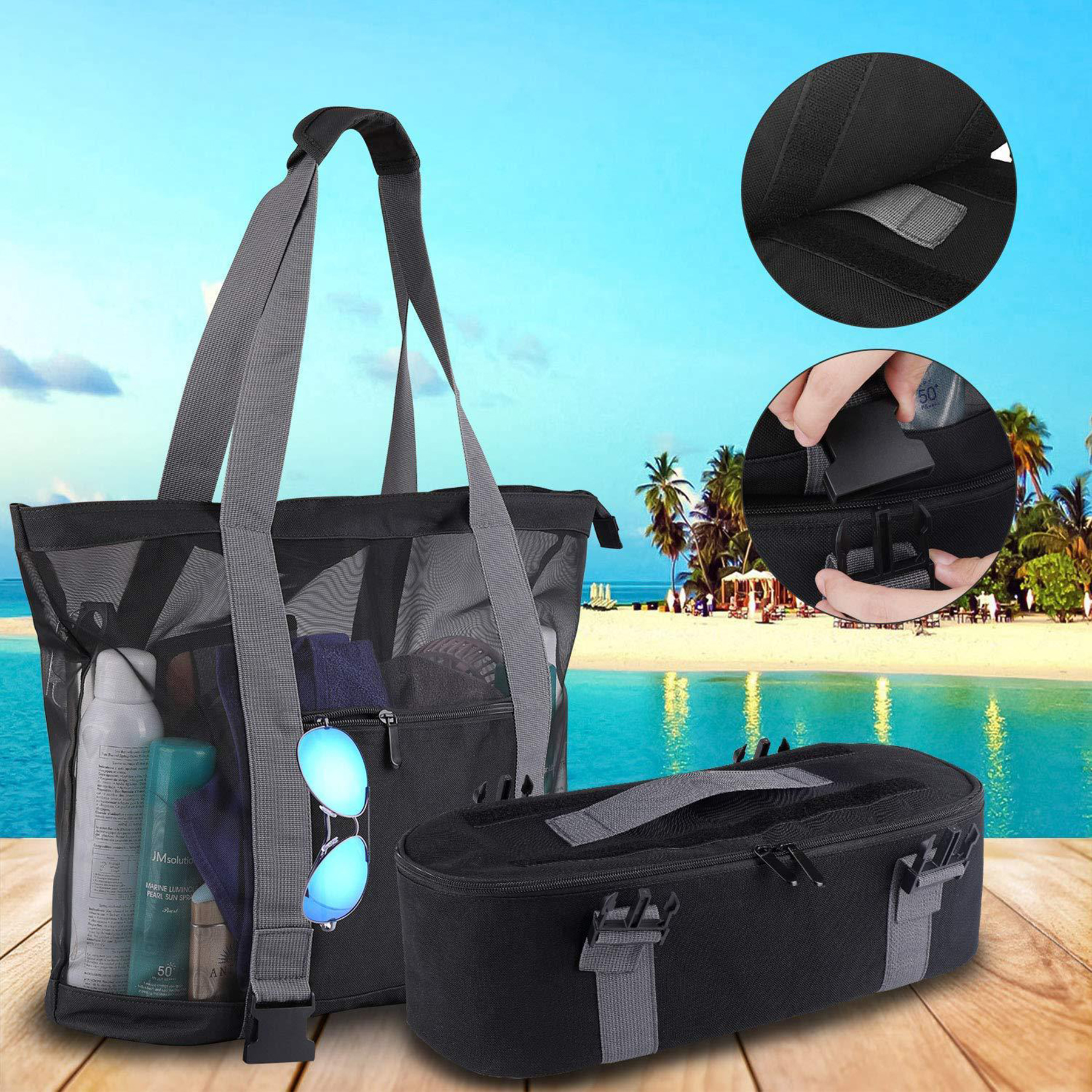 Mesh Beach Bag Tote with Insulated Cooler 2