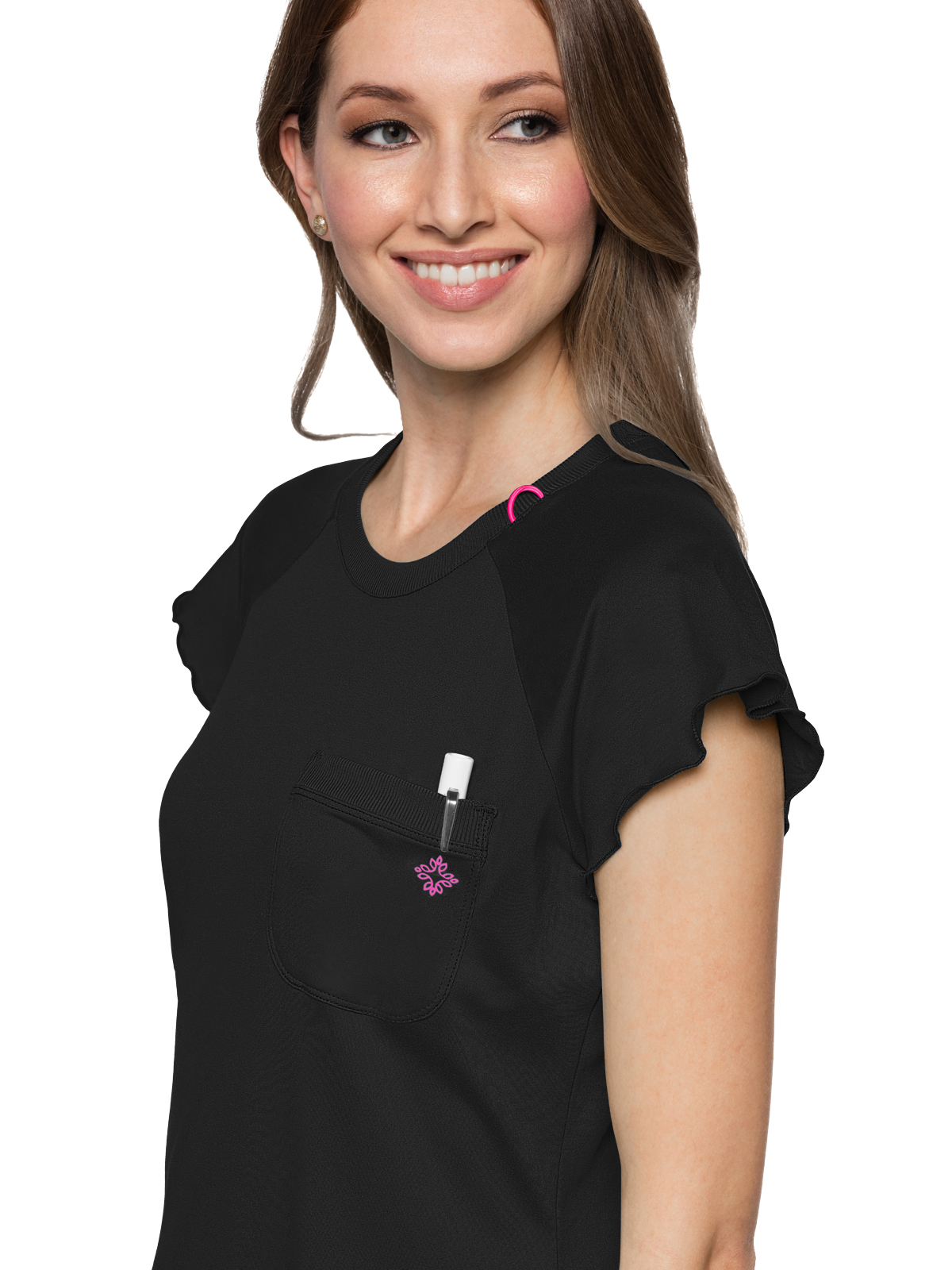 Med Couture - MC Layers - Women's 1-Pocket Lettuce-Edged Top 15