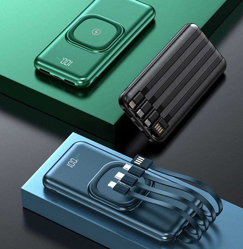 Fast Wireless Charging Portable Power Bank w/4 Built-In Cables 5