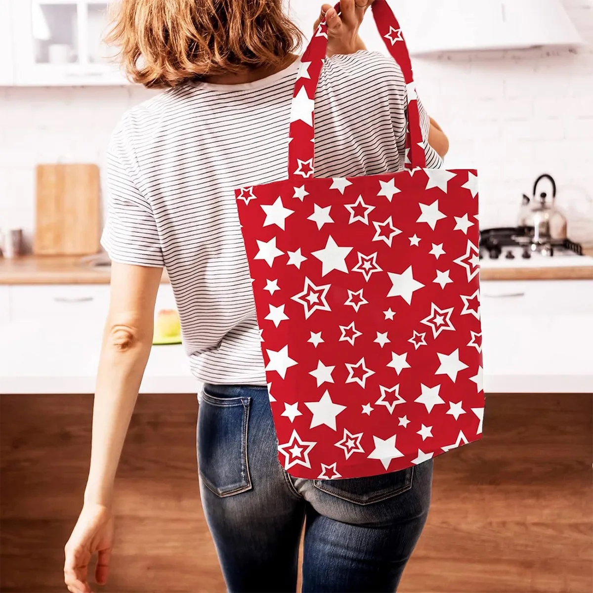 Independence Day Patriotic Canvas Grocery Shopping Tote Bags, custom tote bag with logo imprint 2