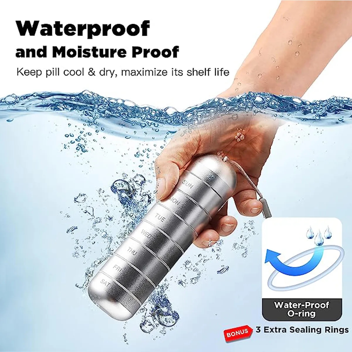 Portable Small Travel Waterproof Metal Weekly Pill Organizer 4