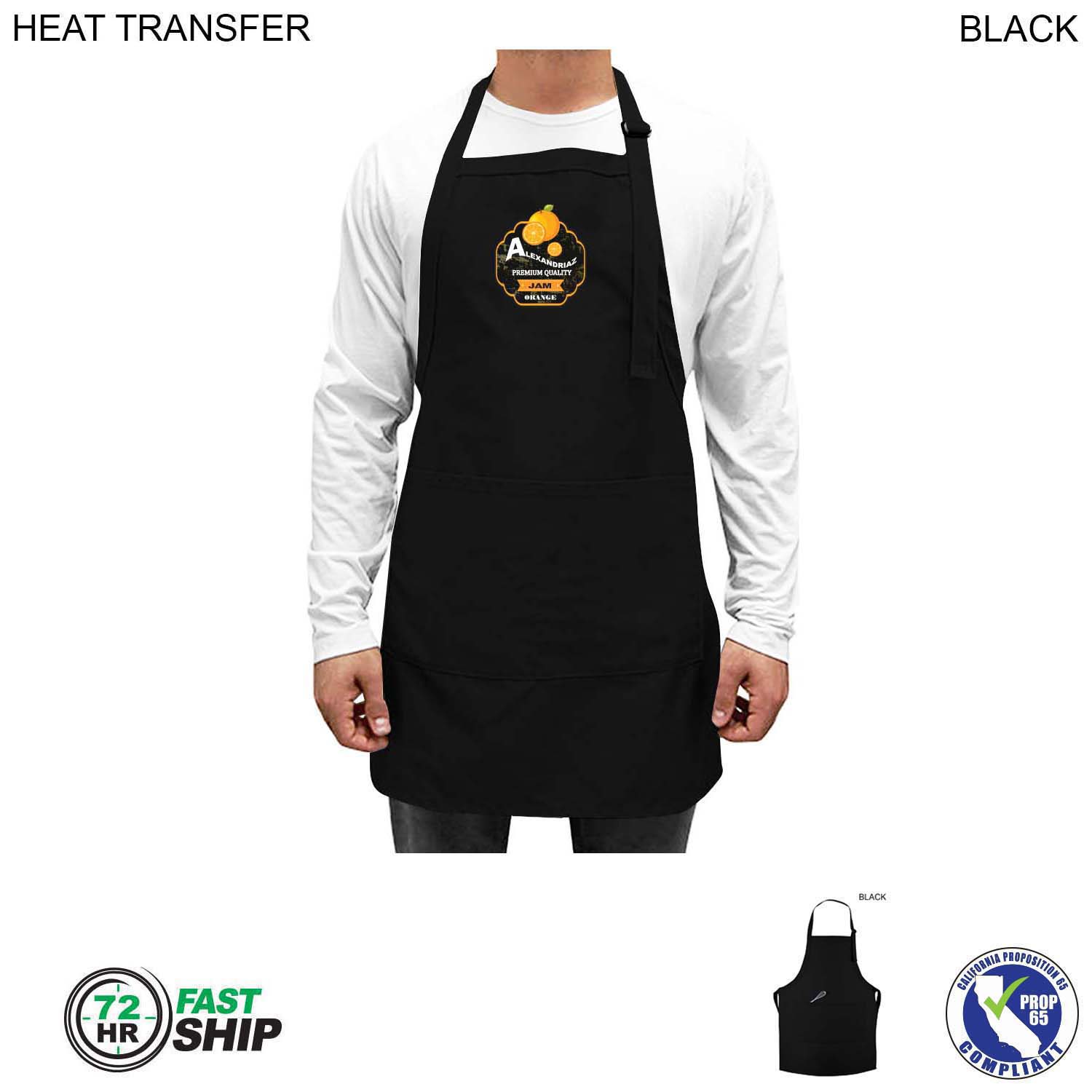 72 Hr Fast Ship - Twill Bib Apron, 25x28, 2 Pockets, Adjustable Neck, Heat Transfer Logo 4