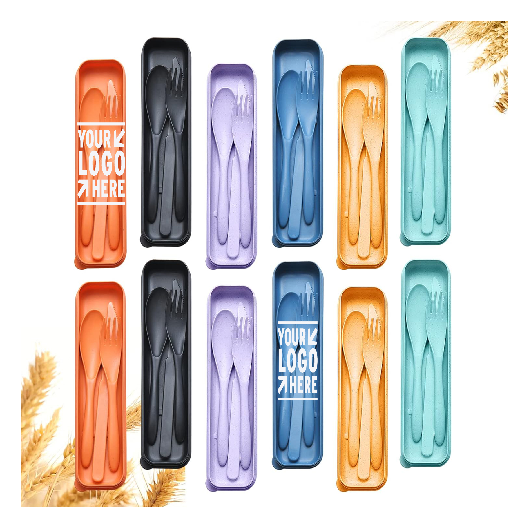 Wheat Straw Portable Plastic Fork Spoon Knife Camping Cutlery Reusable Travel Utensils Set with Case 2