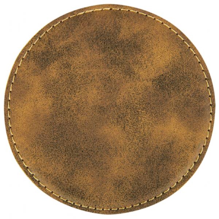 4" Round Rustic/Gold Leatherette Coaster 2