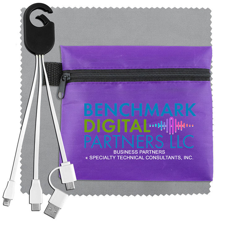 Mobile Tech Charging Cables In Zipper Pouch Components inserted into Polyester Zipper Pouch 14