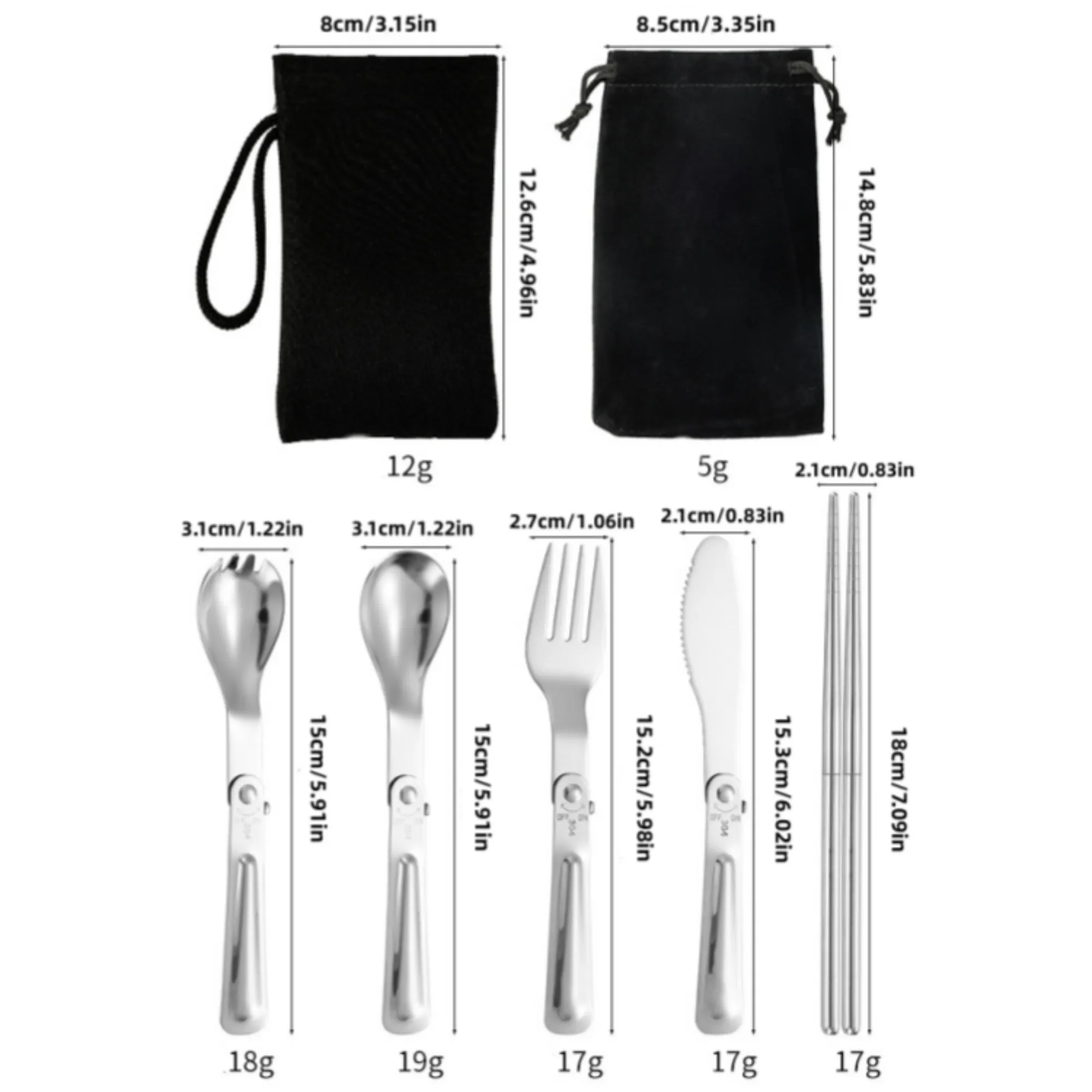 Foldable Stainless Steel Camping Utensils Set 6