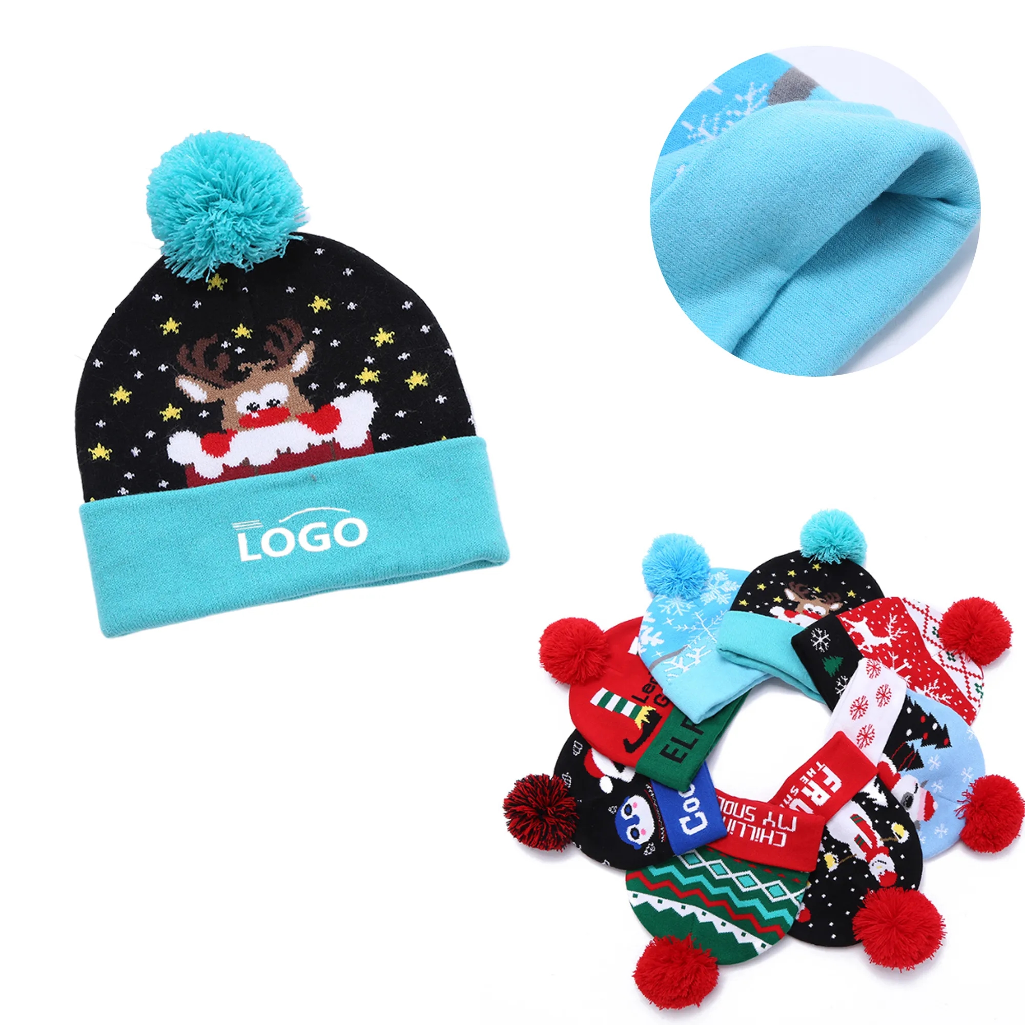 MOQ100 Party Christmas Knit Hat Plush Warm Beanie 2
