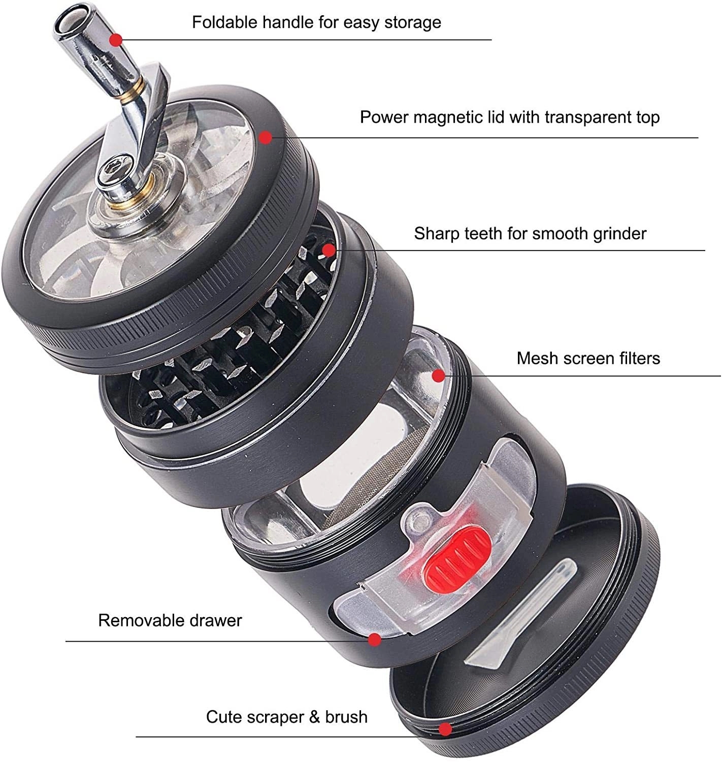 Aluminum 4-Layer Zinc Alloy Grinder With Handle 3