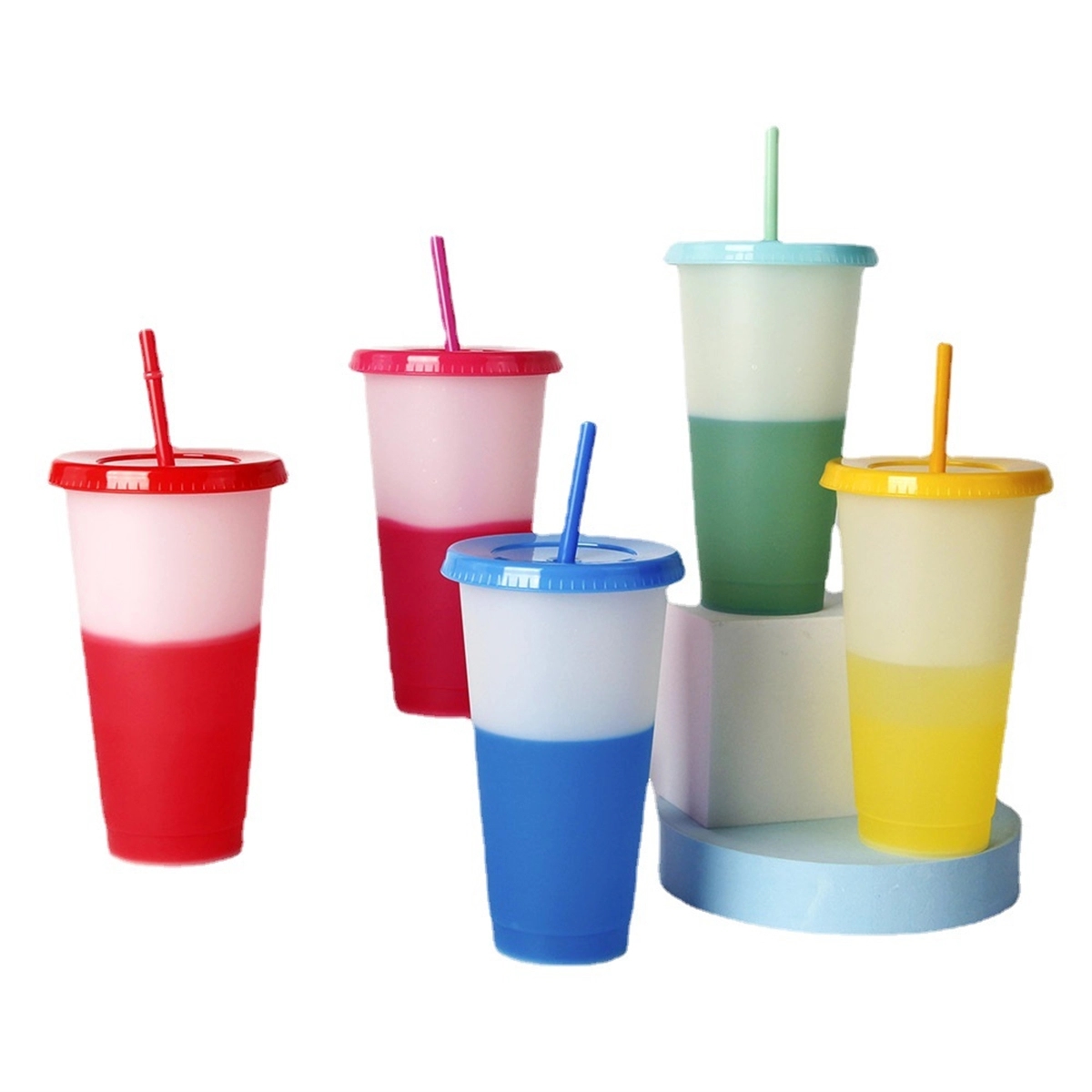 Color Changing Cups Plastic Tumblers With Lids & Straws 24Oz 2