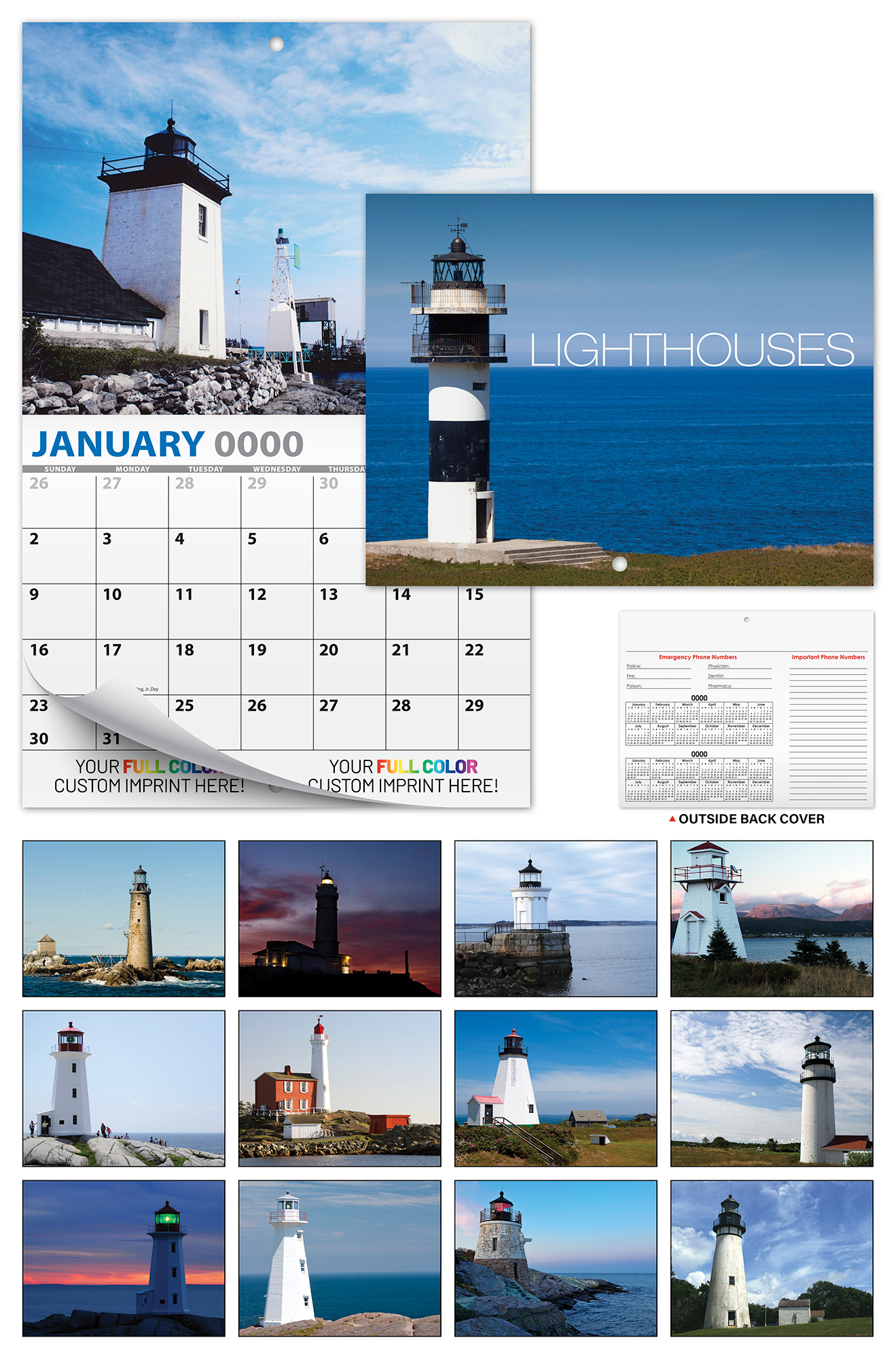 13 Month Custom Appointment Wall Calendar (High Gloss UV-Coated Cover)- LIGHTHOUSES 2