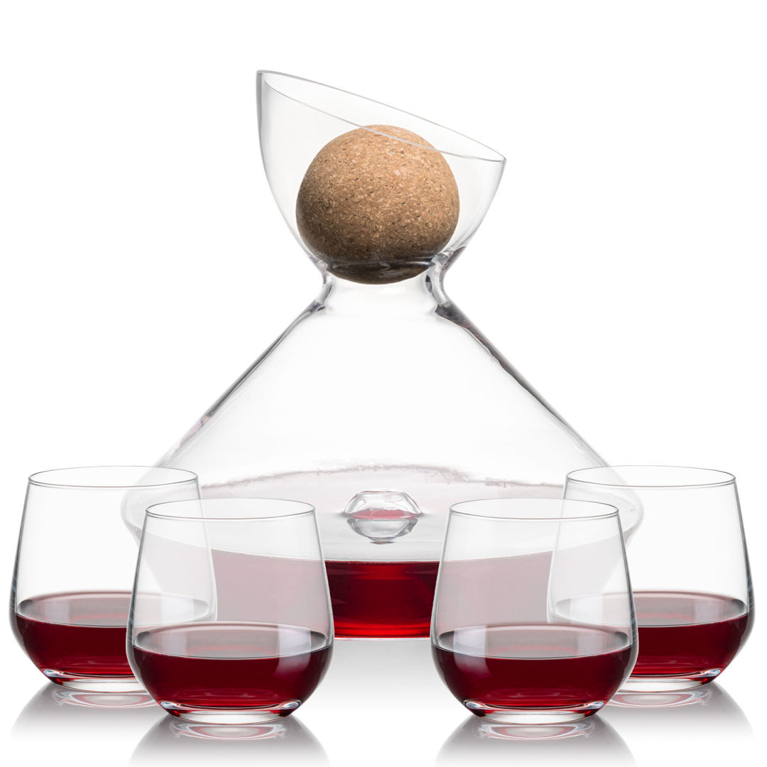Woodbury Carafe w/Cork Stopper & Garland Stemless Wine 4