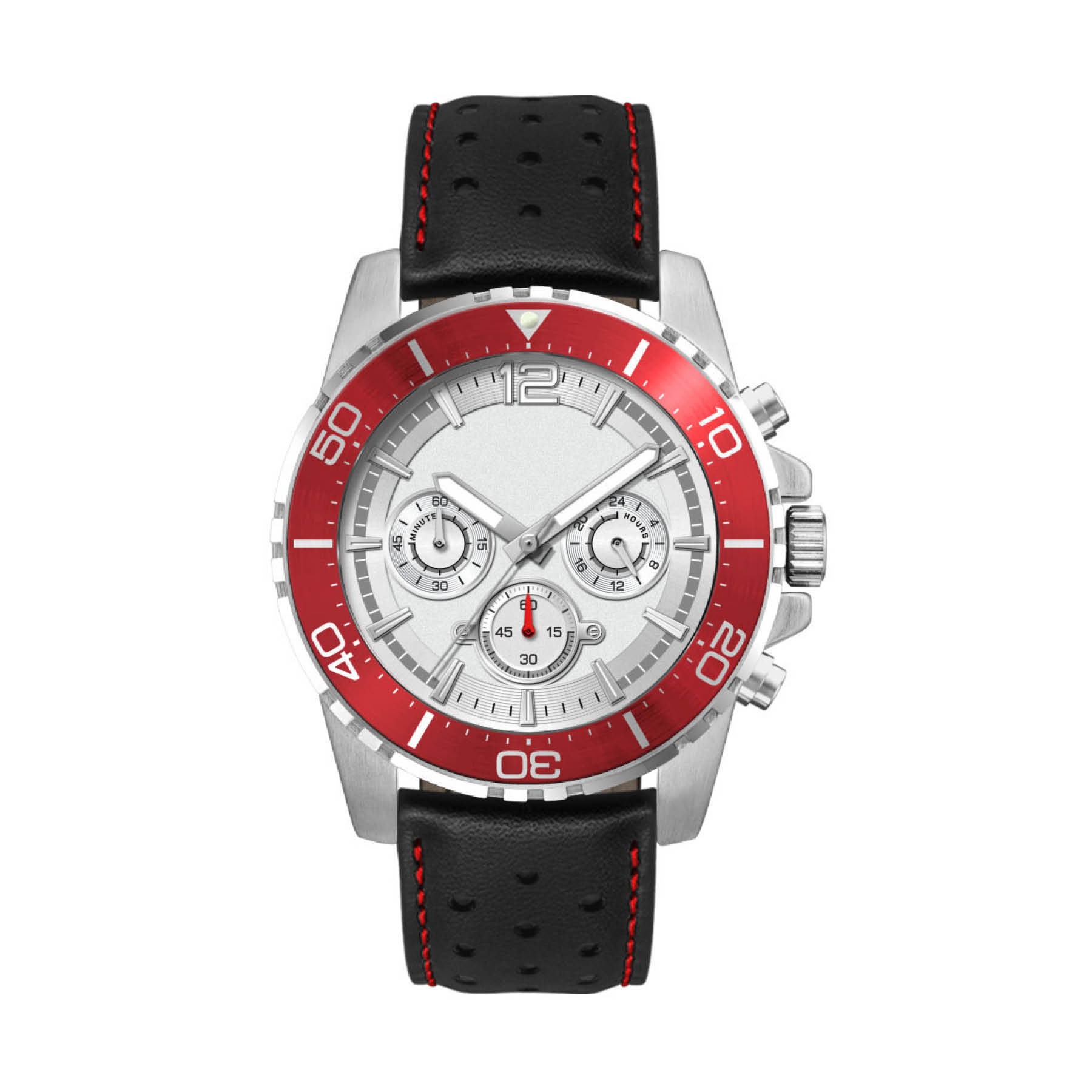 44MM, SILVER METAL CASE, RD BEZEL, CHRONO MVT 3
