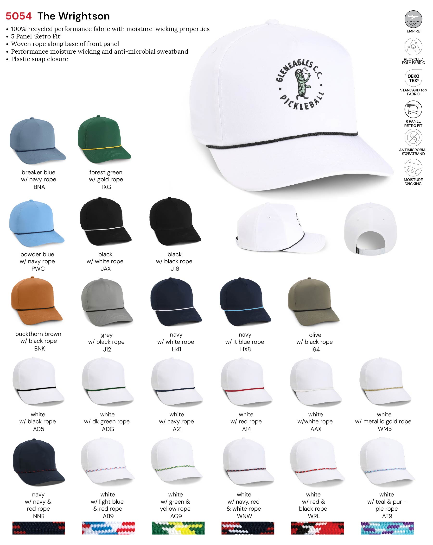 Imperial 5054 5-Panel Wrightson Performance Rope Cap w/ Leatherette Patches or Embroidery 1