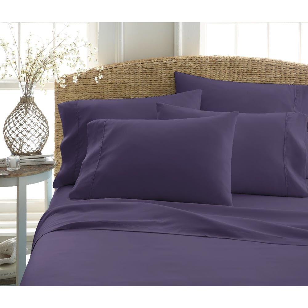 Microfiber Bed Sheet Sets - Purple Queen 6 Piece Double-Brushed 1