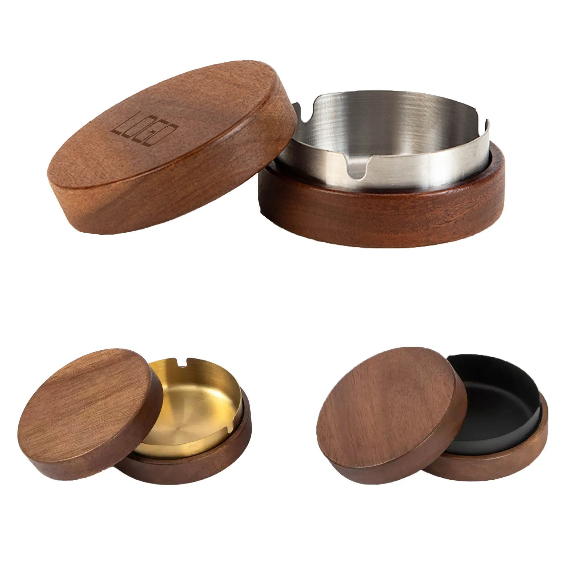 MOQ50 3.6-in Rosewood Ashtray with Lid 2