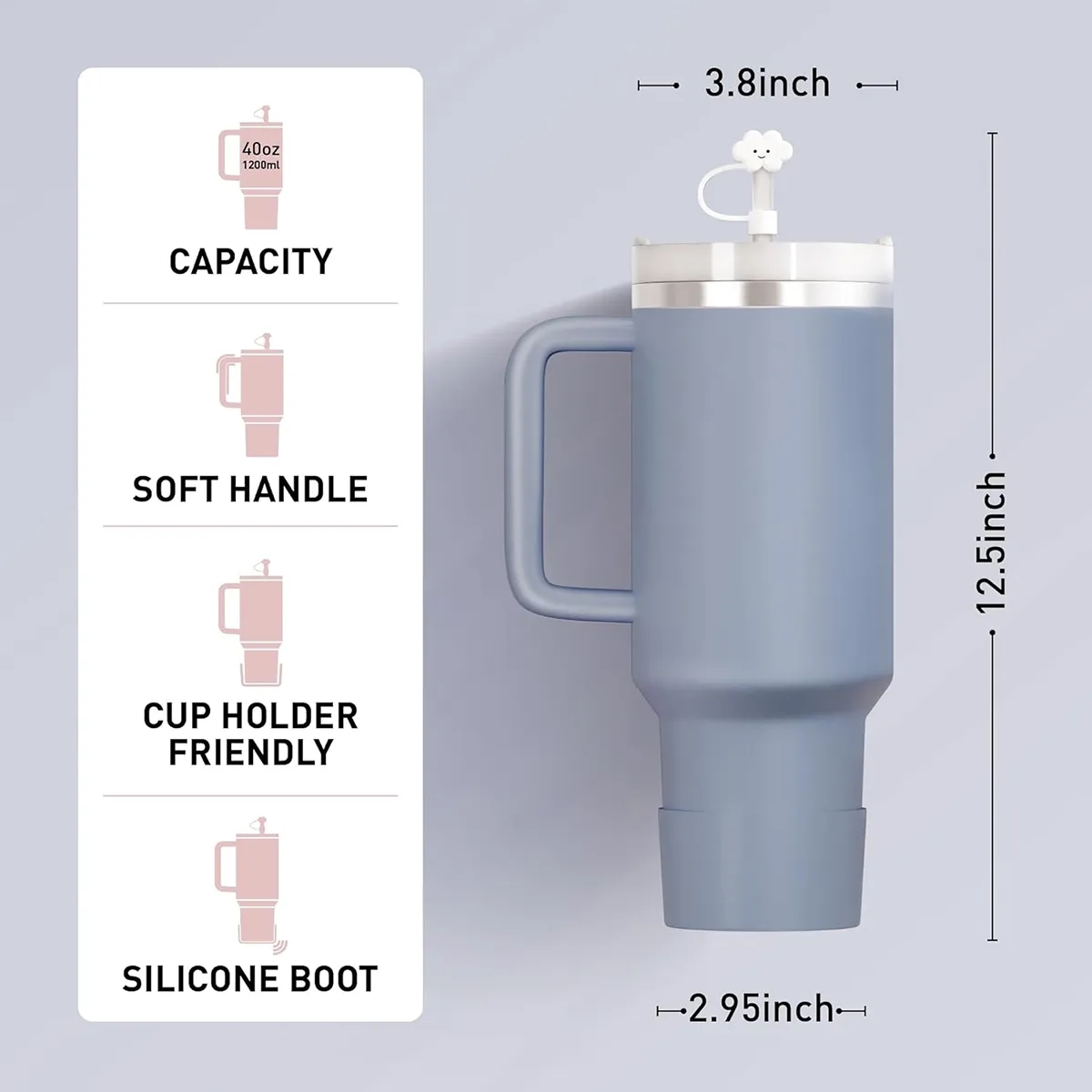 40oz Stainless Steel Insulated Travel Mug Straw Cup with Lid 4