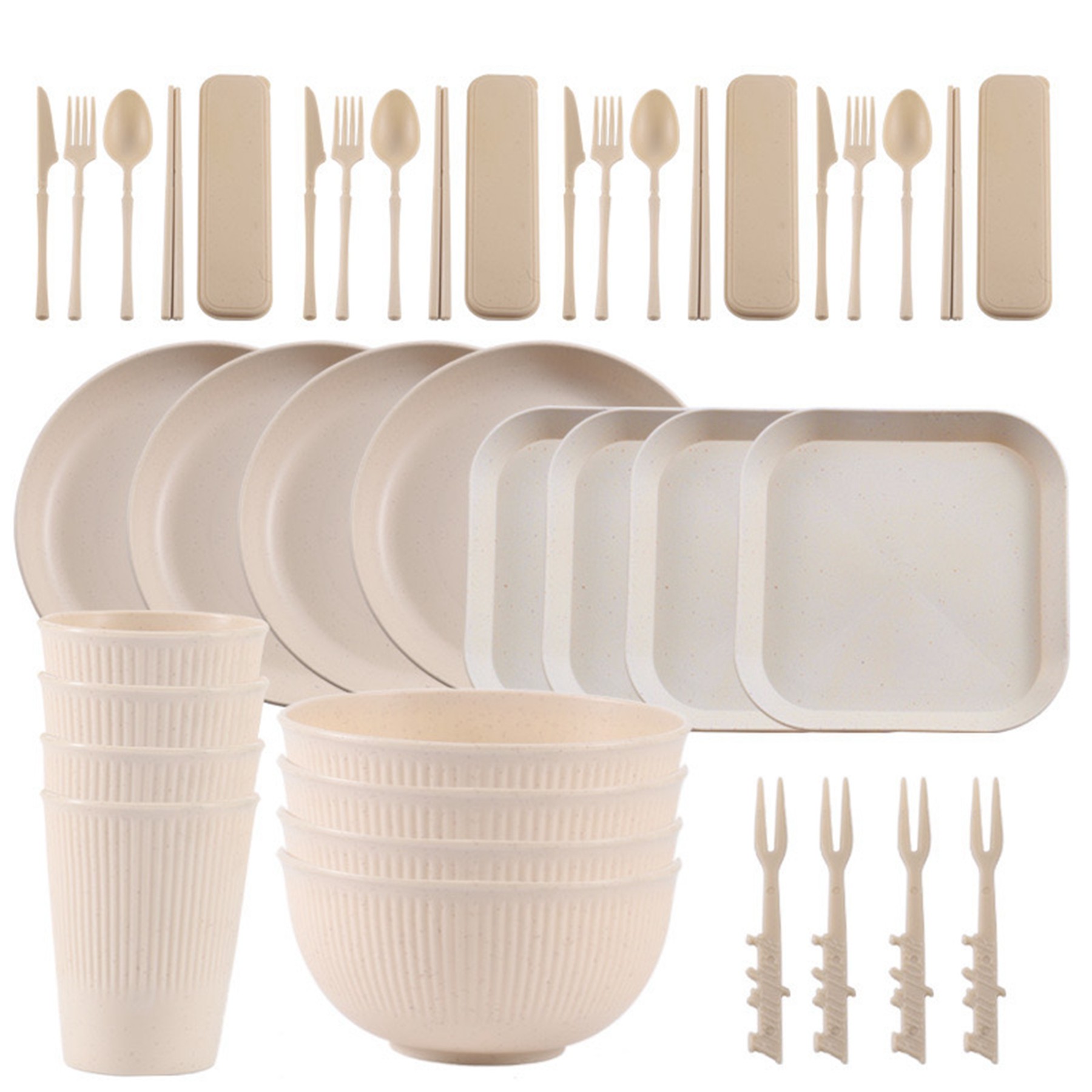40 Pcs Wheat Straw Dinnerware Set 12