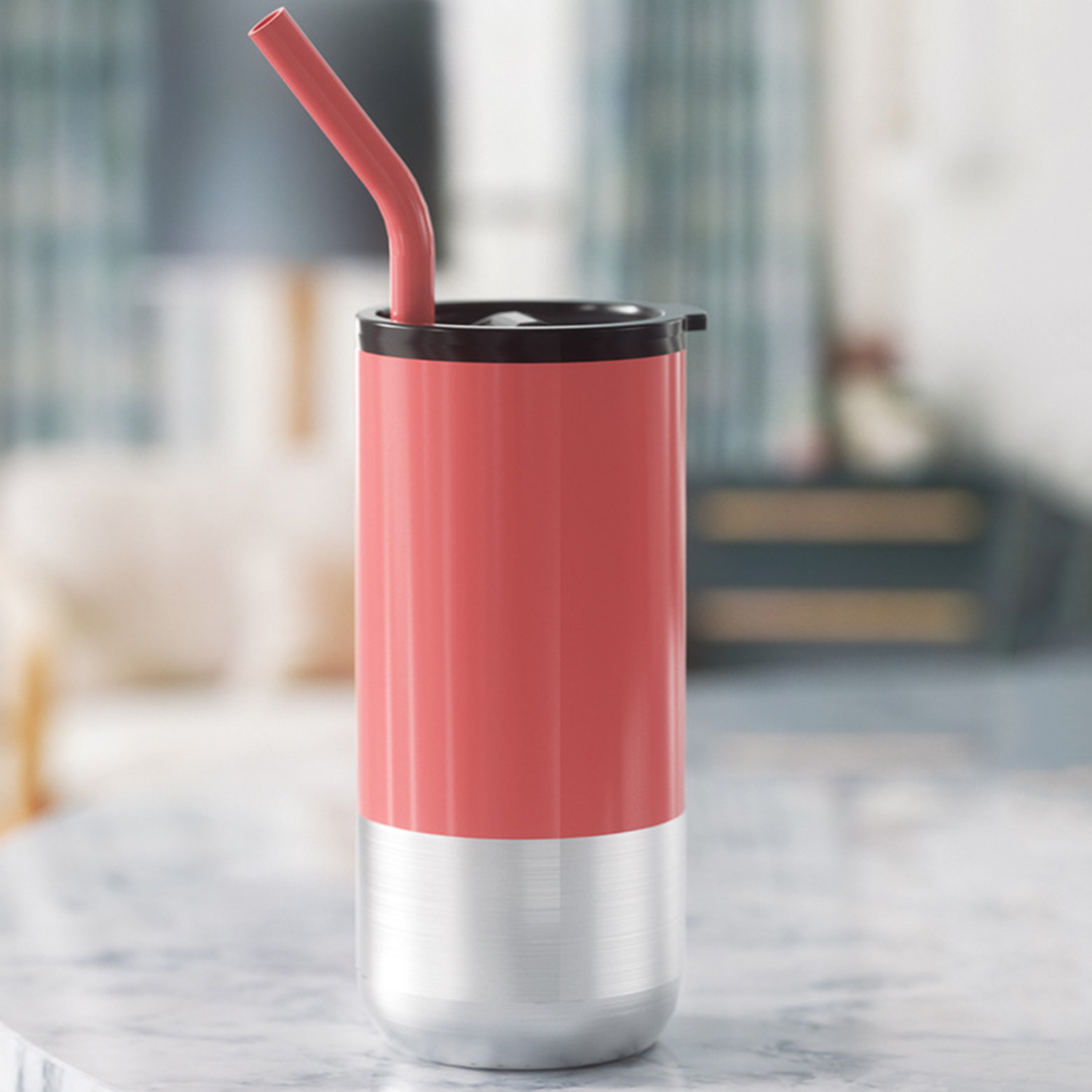 16 Oz Stainless Steel Tumbler Coffee Mug With Lid And Straw 2